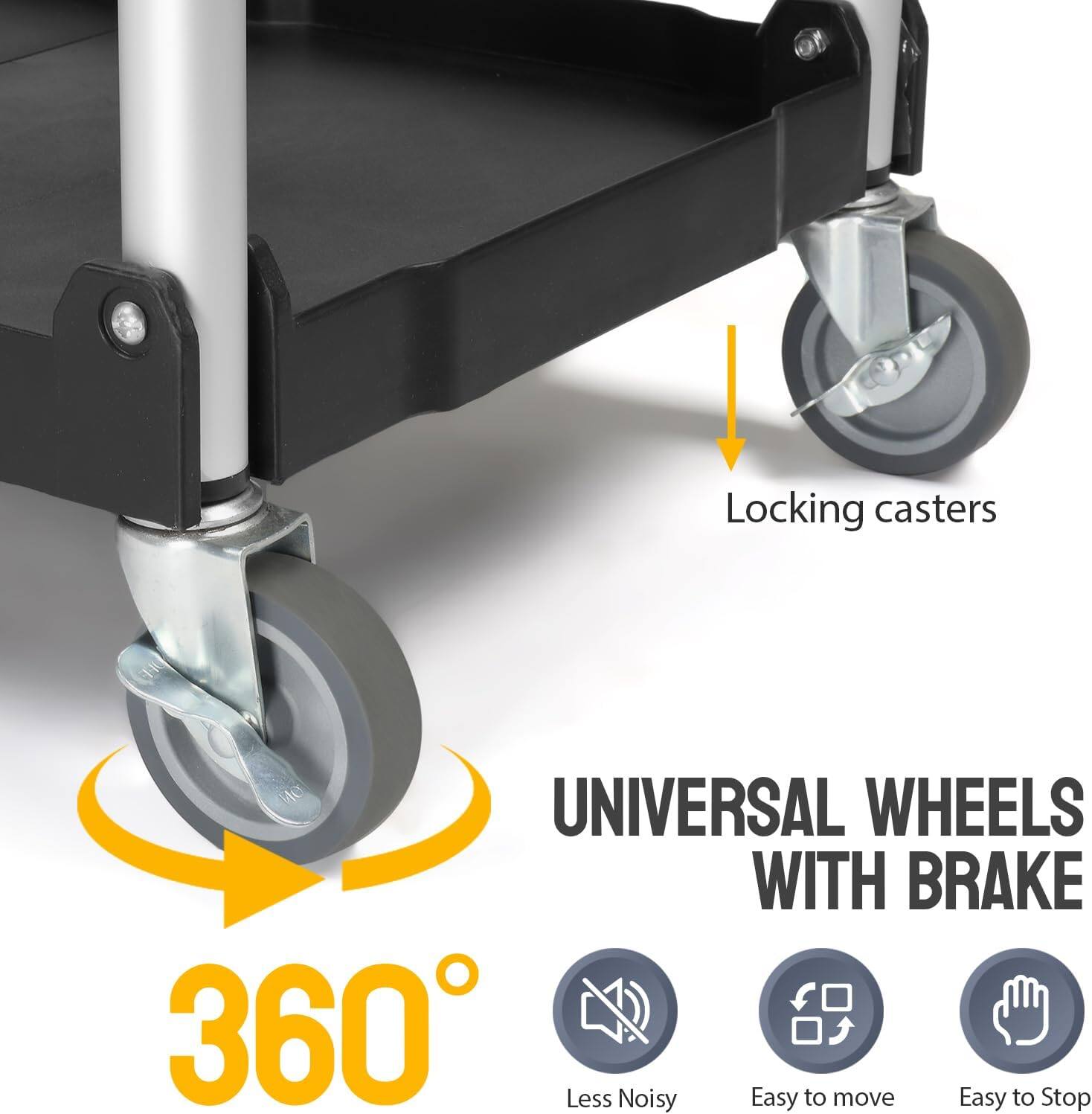 Locking casters  
UNIVERSAL WHEELS WITH BRAKE  
360°  
Less Noisy  
Easy to move  
Easy to Stop