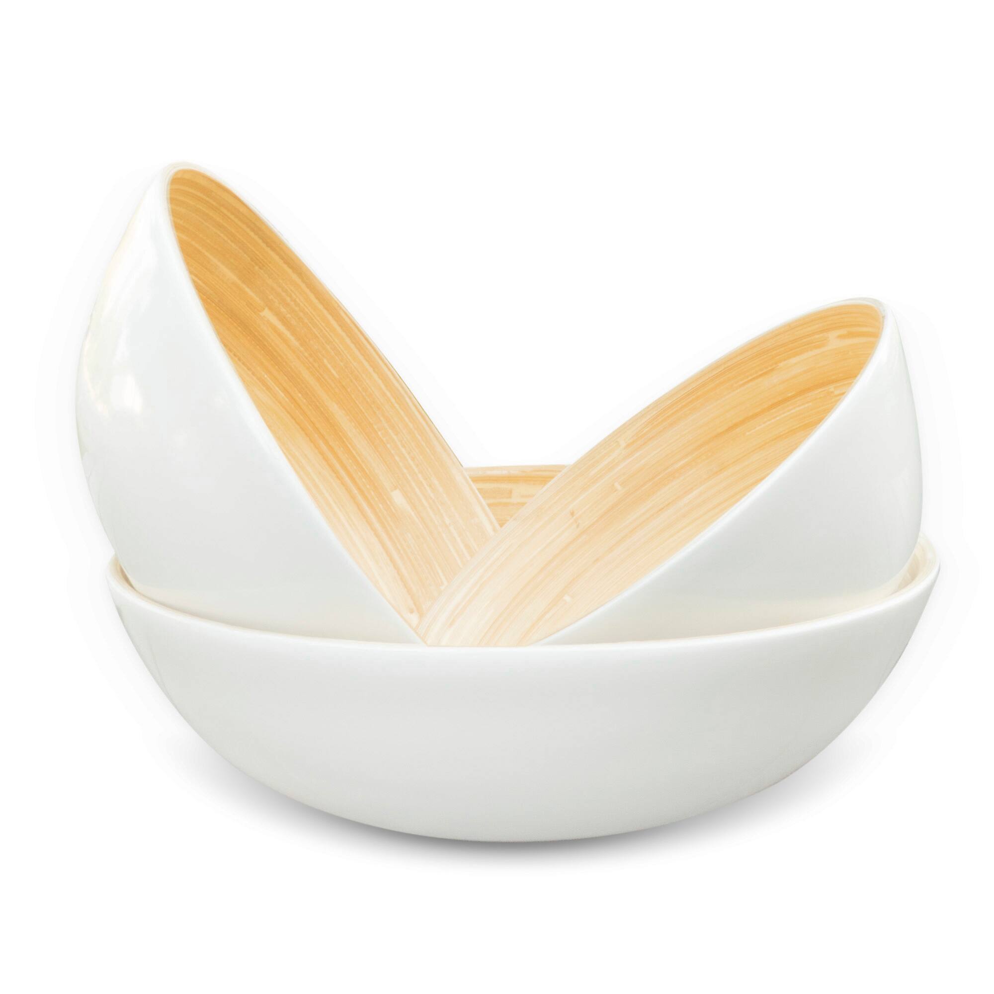 Left. Lexa - Bamboo 3-Piece Bowl Set, 12, 10, 8 Inch, White - White.