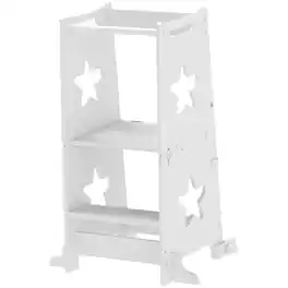 Qaba - in 1 Toddler Tower with Safety Rail for Bathroom, Sink - White