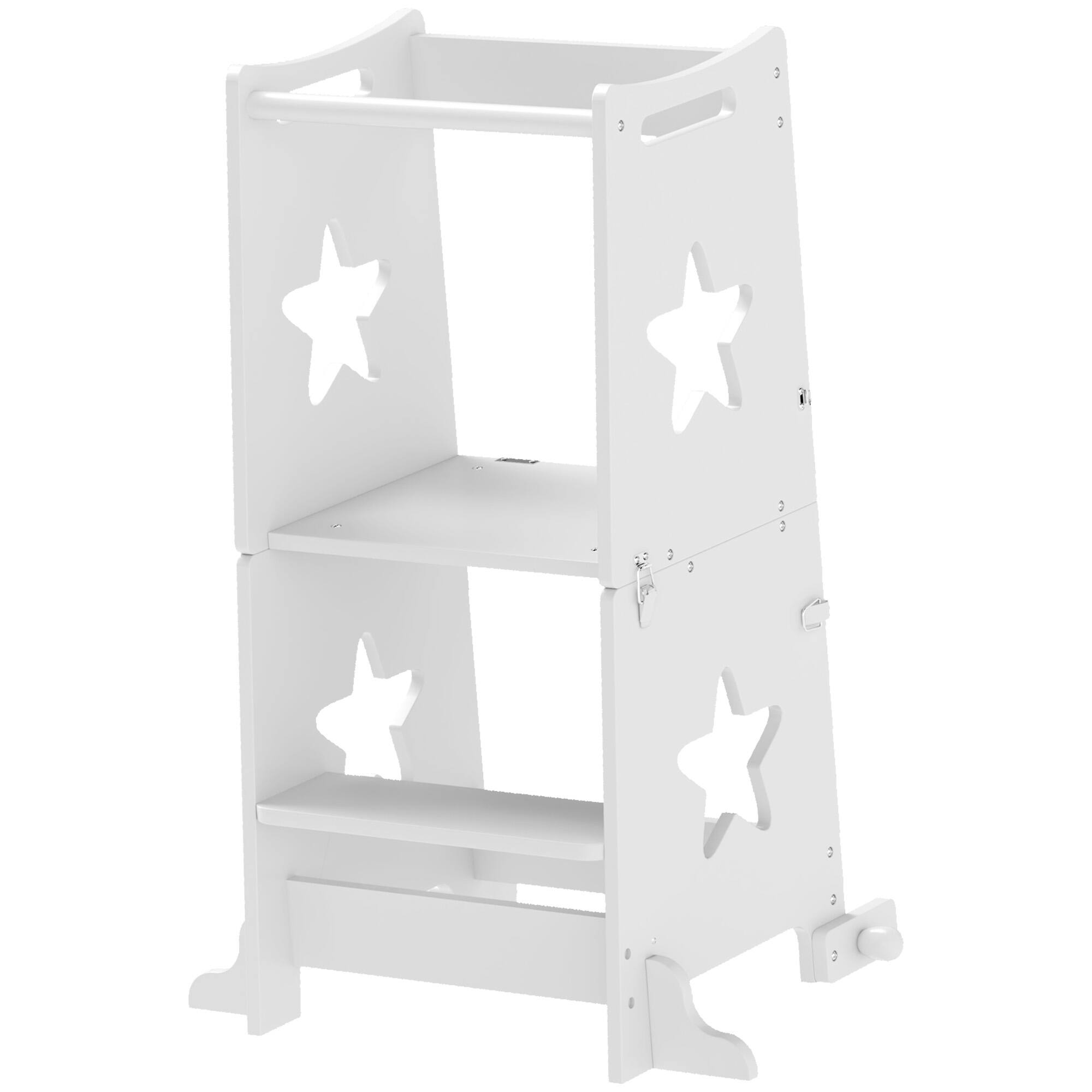 Qaba - in 1 Toddler Tower with Safety Rail for Bathroom, Sink - White