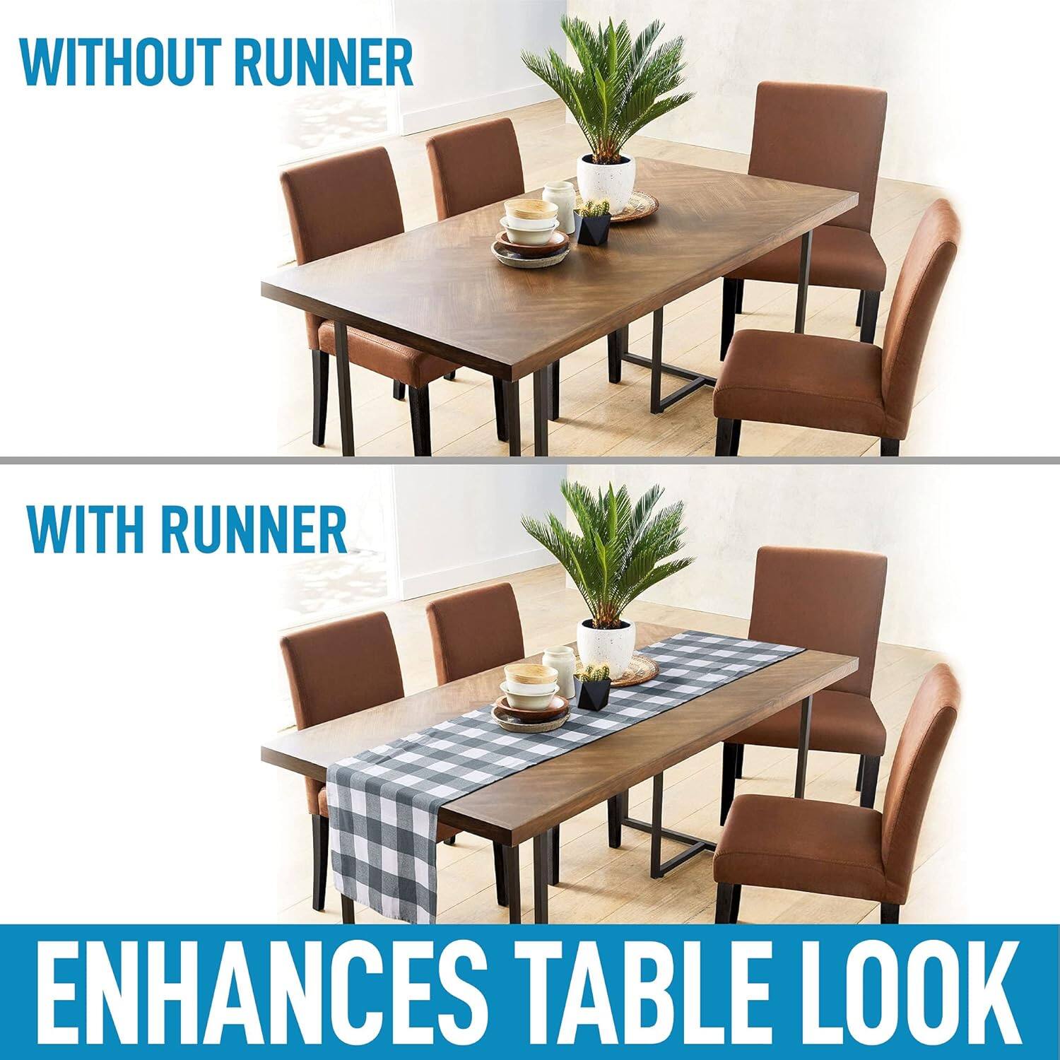 WITHOUT RUNNER

WITH RUNNER

ENHANCES TABLE LOOK