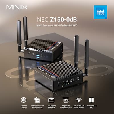 MINIX Z150 0dB Fanless Mini PC with 16GB DDR4/512GB M.2 PCle 3.0 x MINIX Z150 0dB Fanless Mini PC with 16GB DDR4/512GB M.2 PCle 3.0 x
