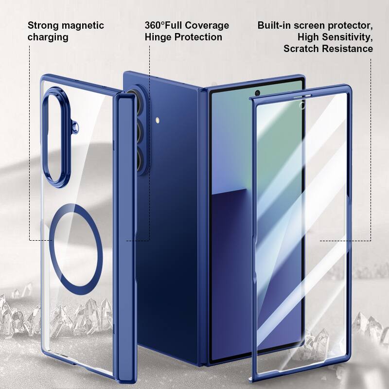 Strong magnetic charging  
360° Full Coverage Hinge Protection  
Built-in screen protector, High Sensitivity, Scratch Resistance