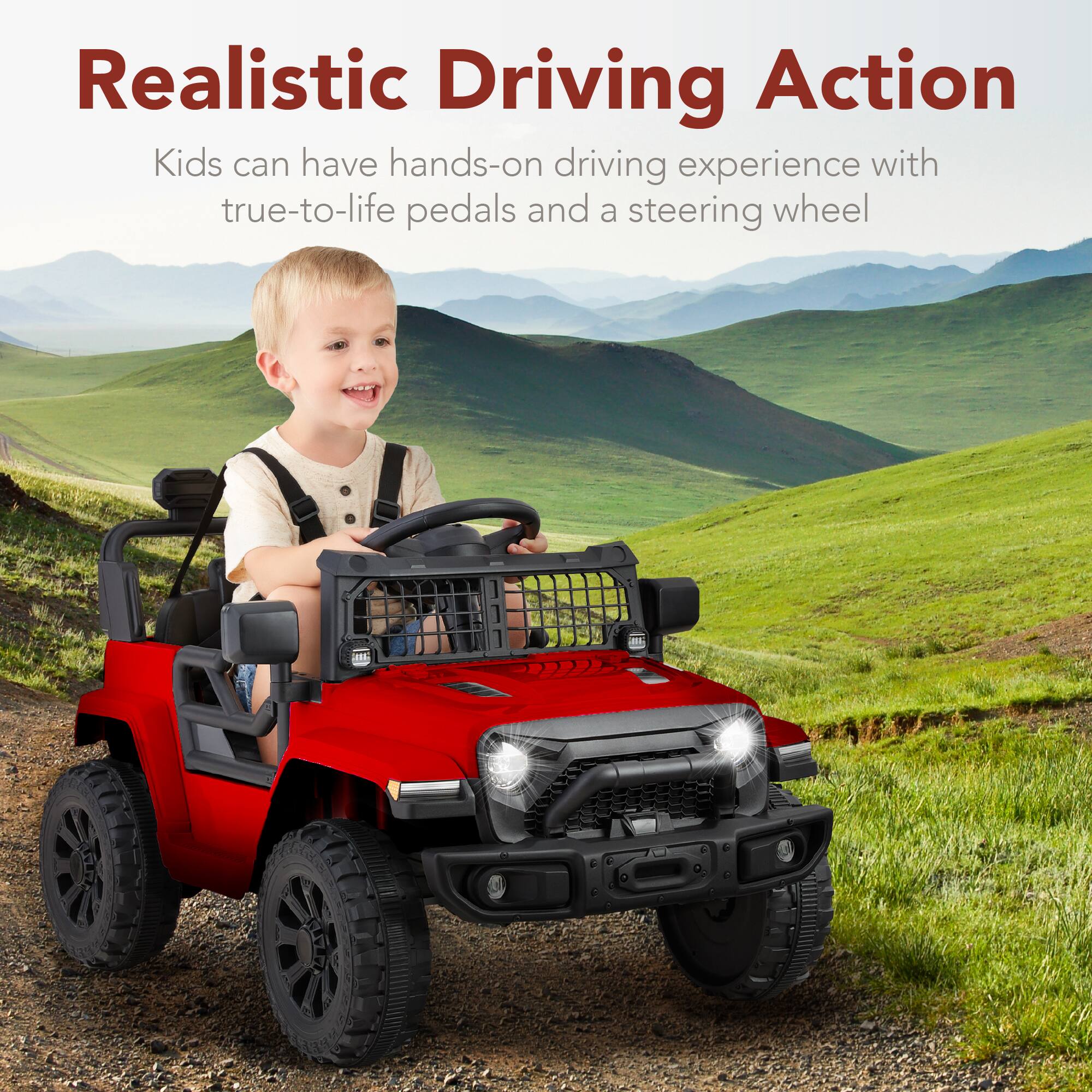 Realistic Driving Action

Kids can have hands-on driving experience with true-to-life pedals and a steering wheel.