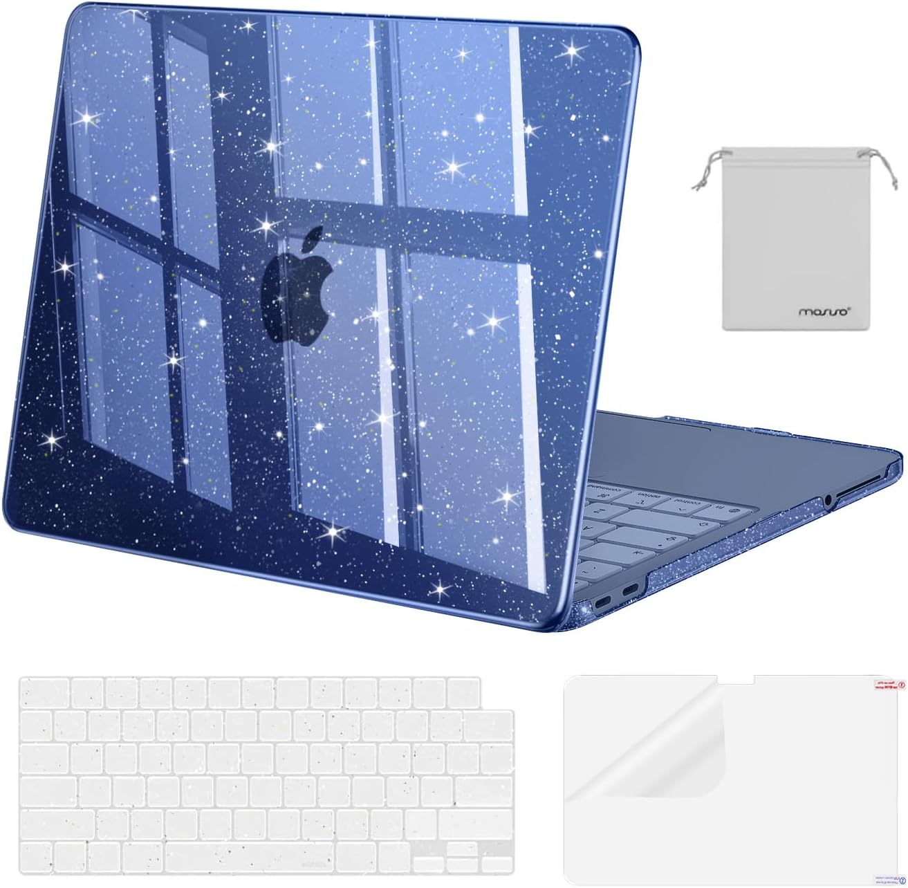 Front. mosiso - Sparkly Glitter Case for MacBook Neo Case 13 inch 2026 A3404 with A18 Pro with Keyboard Cover&Screen Protector&Pouch - Indigo.