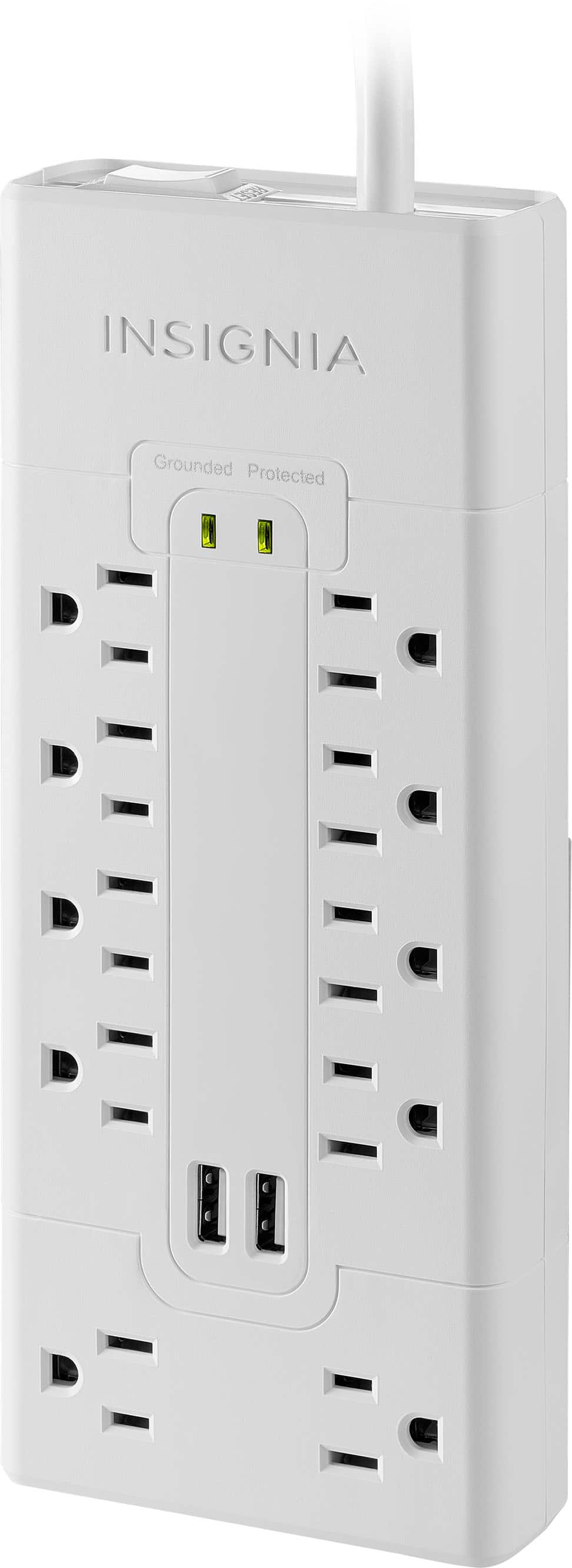 Front. Insignia™ - 10 Outlet/2 USB 2700 Joules Surge Protector - White.