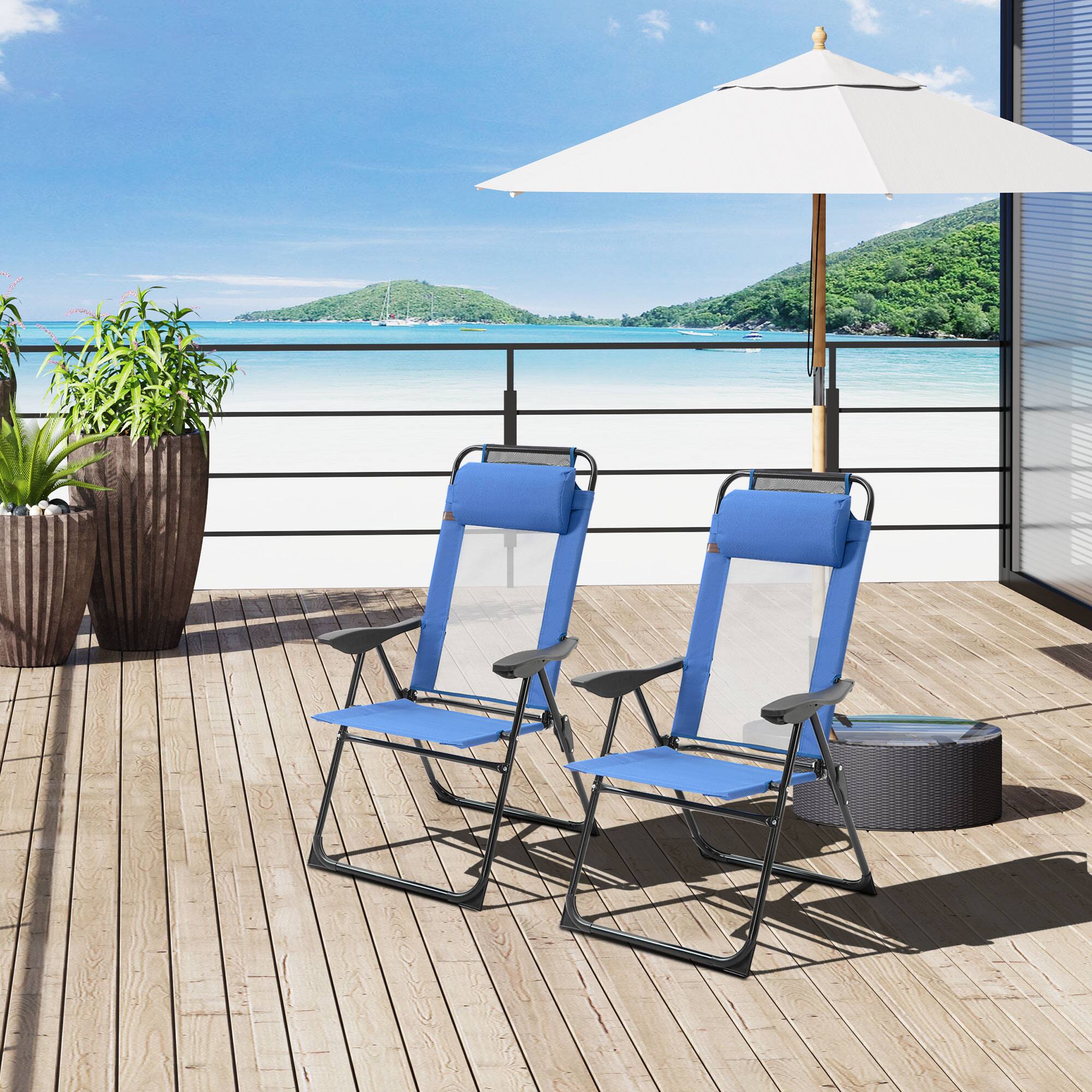 Alt View 1. Outsunny - Folding Patio Dining Chairs Set of 2, Outdoor Deck Chair with Adjustable Sling Back - Blue.