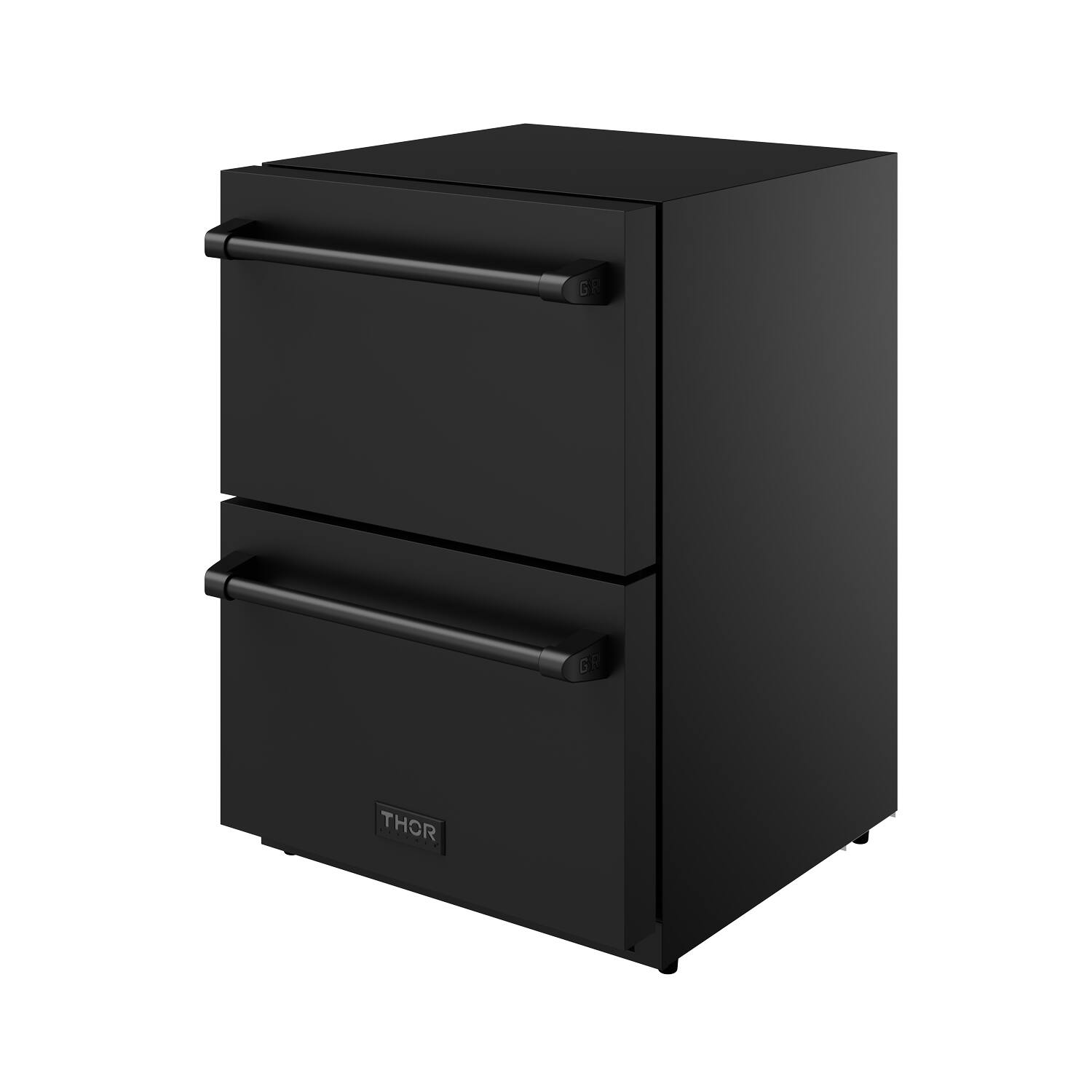 Angle. Thor Kitchen - Gordon Ramsay Series by Thor Kitchen 24 Inch Indoor Outdoor Refrigerator Drawers with Black Hardware - Black.