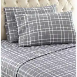 Shavel Home Products - Shavel Micro Flannel Printed Sheet Set - Cal King Flat/Fitted Sheet 2-Pillowcase 21x40" - Carlton plaid gray