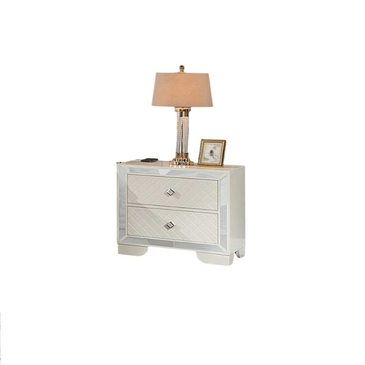 Alt View 1. Loheer - Loheer Cream Wooden Nightstand With Two Drawers and Wireless Charging - Cream.
