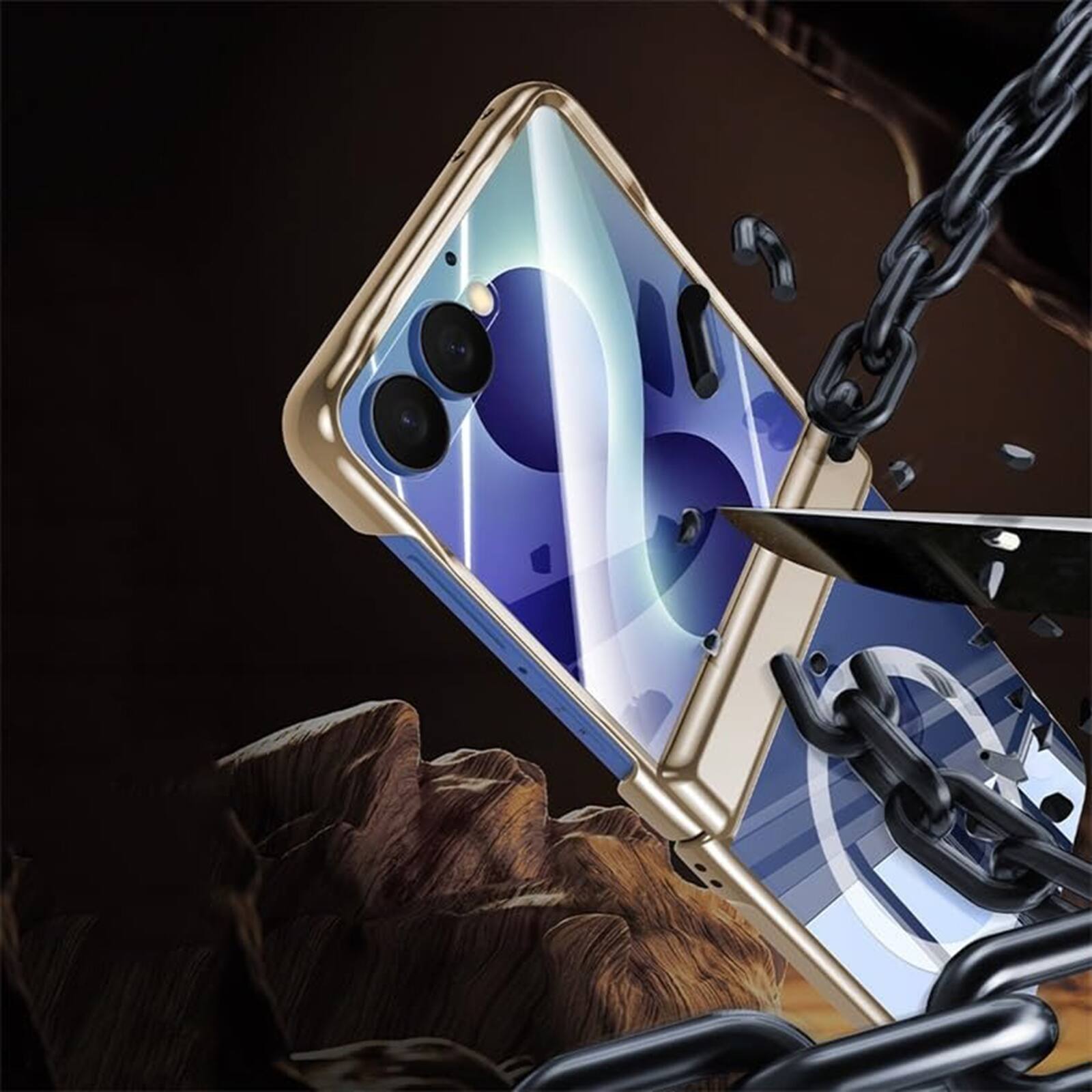 Back. Dteck - For Samsung Galaxy Z Flip8 Clear Case Shockproof Fold Kickstand Hinge Protection Cover Built-in Screen Protector - Gold(privcy film).