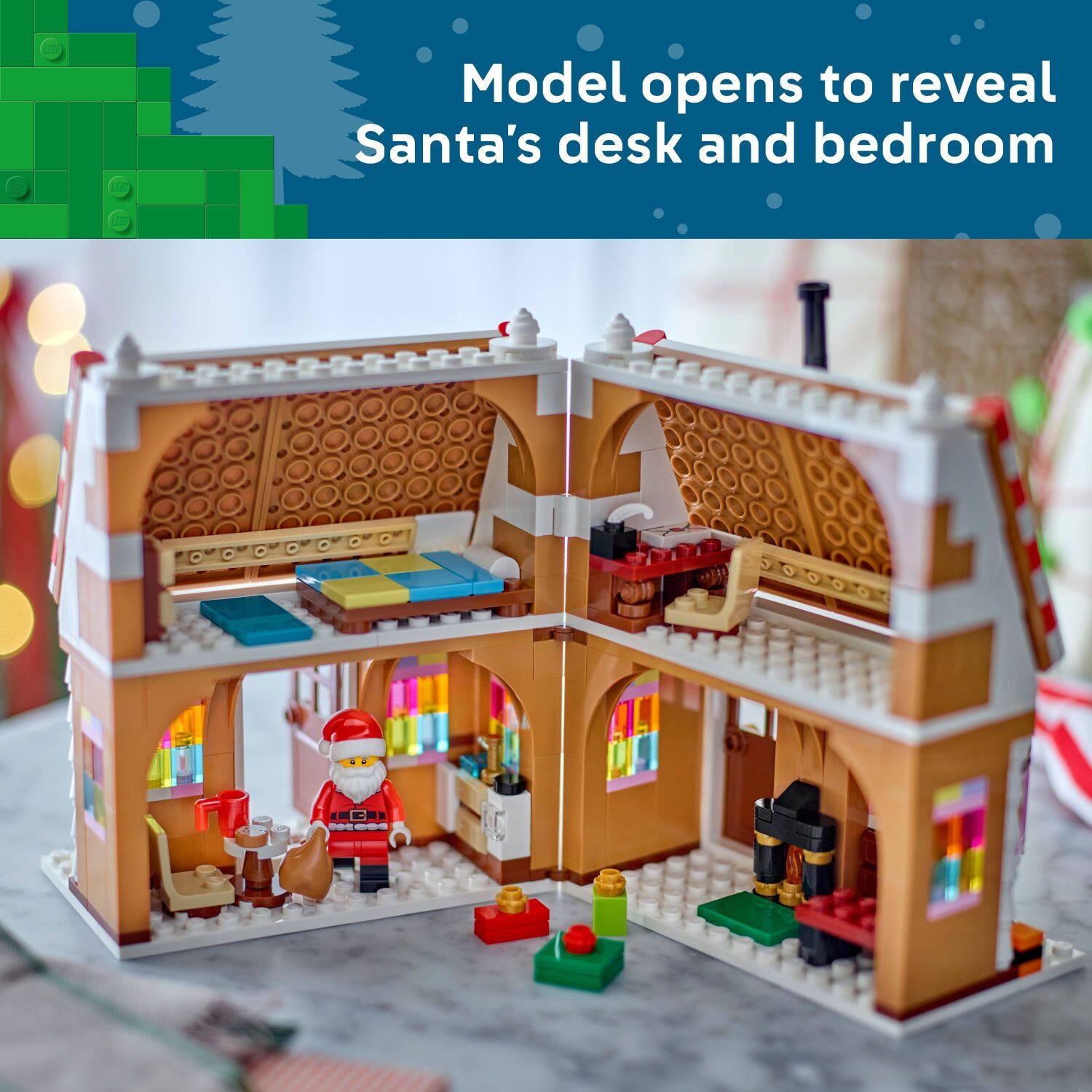 Model opens to reveal Santa's desk and bedroom