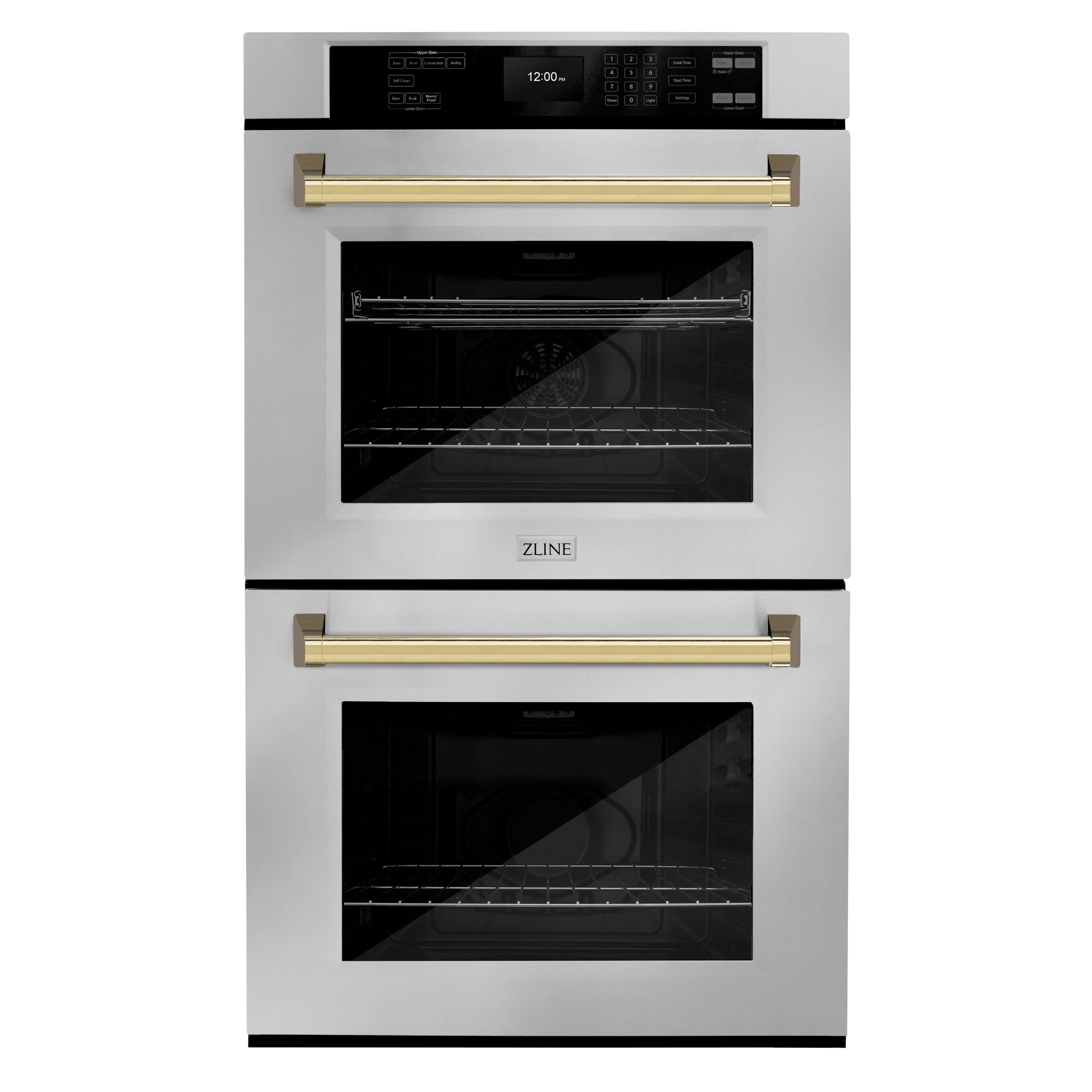 ZLINE - 30 in. Autograph Double Wall Oven w/ Air Fry and Self Clean w/ Gold Handles - Stainless Steel - Front_Zoom