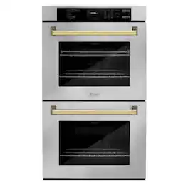 ZLINE - 30 in. Autograph Double Wall Oven w/ Air Fry and Self Clean w/ Gold Handles - Stainless Steel