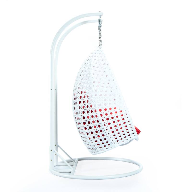 Alt View 1. LeisureMod - Leisuremod Modern 2-Person Outdoor Egg Swing White Wicker Chair with Stand, Plush Washable Cushions & Waterproof Cover - Red.