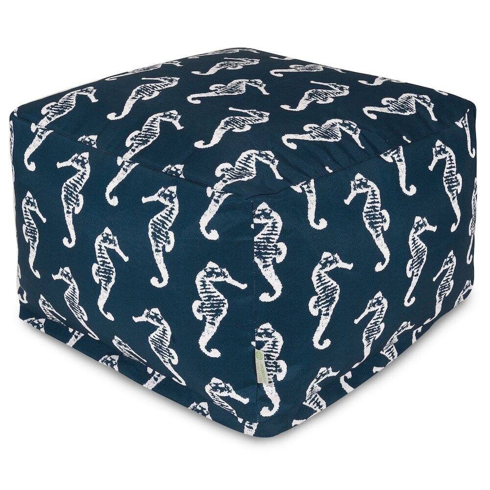 Majestic Home - Ottoman Pouf Sea Horse Navy - Blue