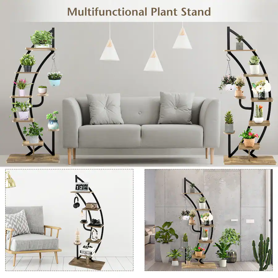 Costway 6 Tier Metal Plant Stand Rack Half Moon Shape Ladder Planter ...