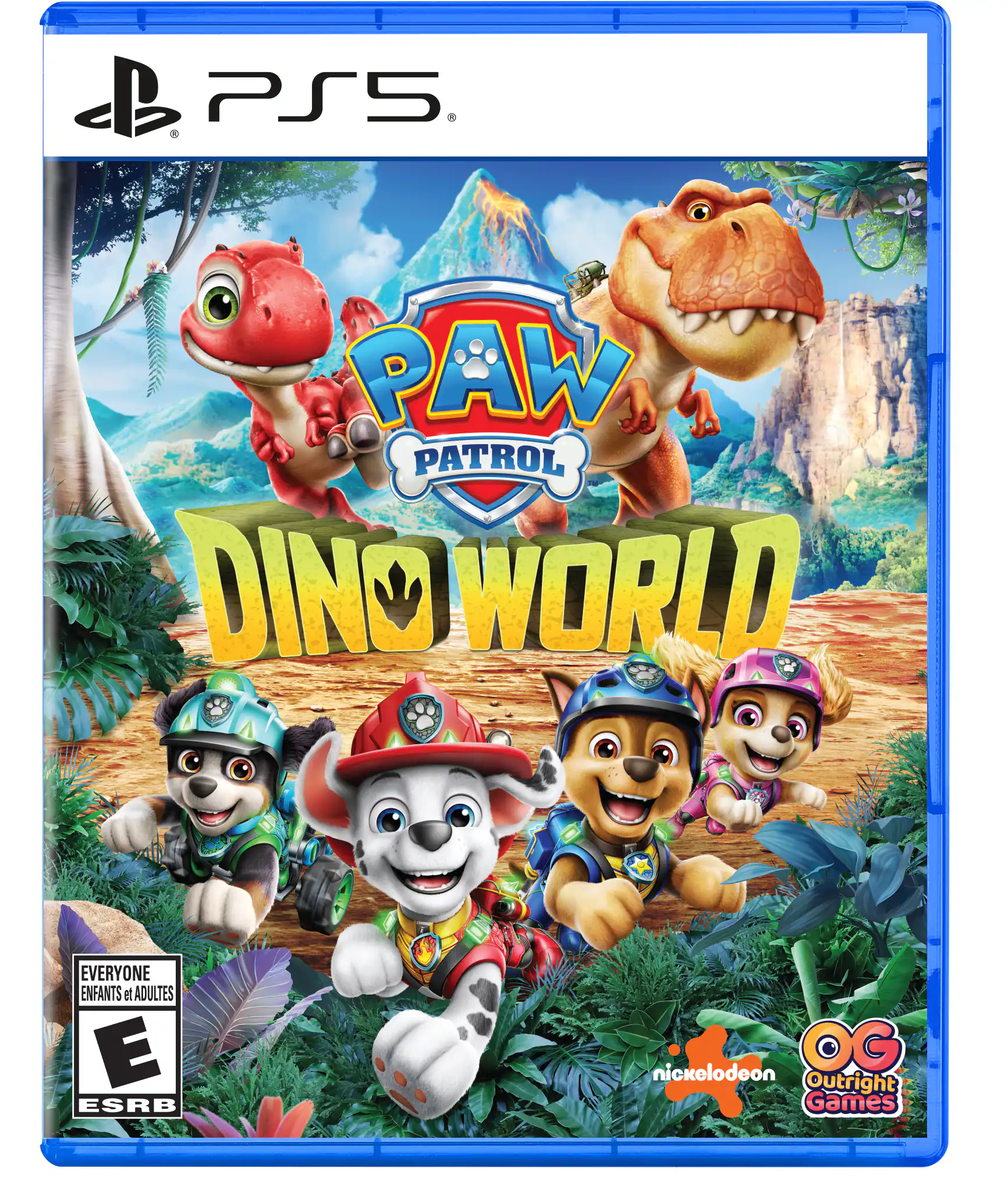 PS5 PAW PATROL DINO WORLD  
EVERYONE ENFANTS et ADULTES  
E ESRB  
nickelodeon  
OG Outright Games