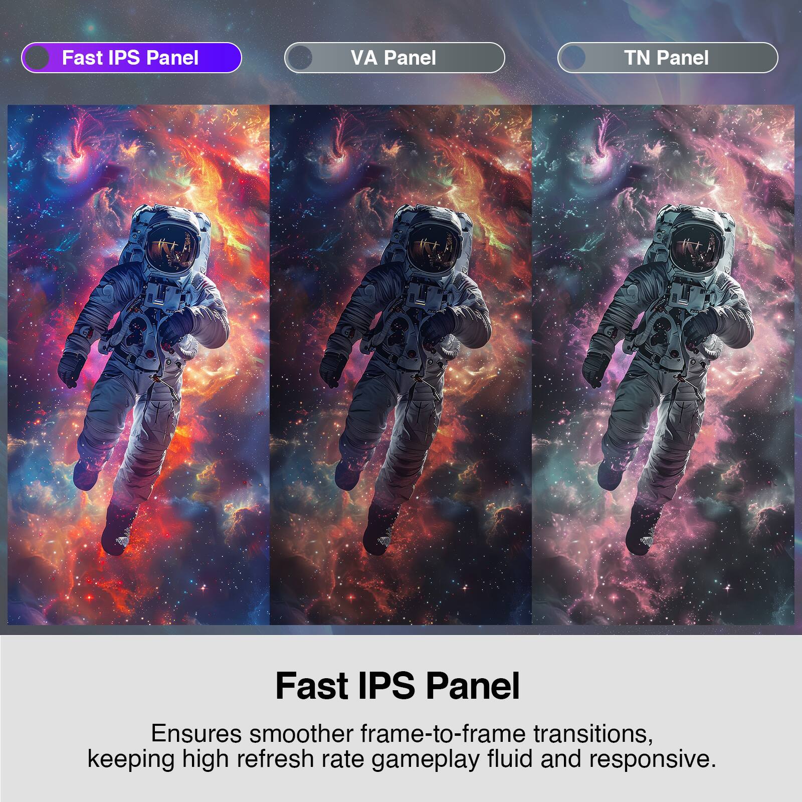Fast IPS Panel

Ensures smoother frame-to-frame transitions, keeping high refresh rate gameplay fluid and responsive.