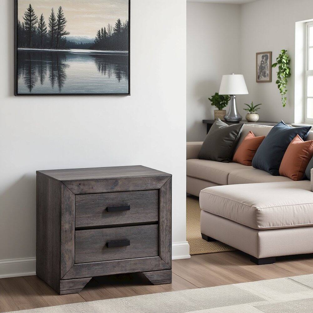 Left. FurniFact - Gray Oak 2-Drawer Wooden Nightstand for Modern Bedroom Furniture - Grey Oak.