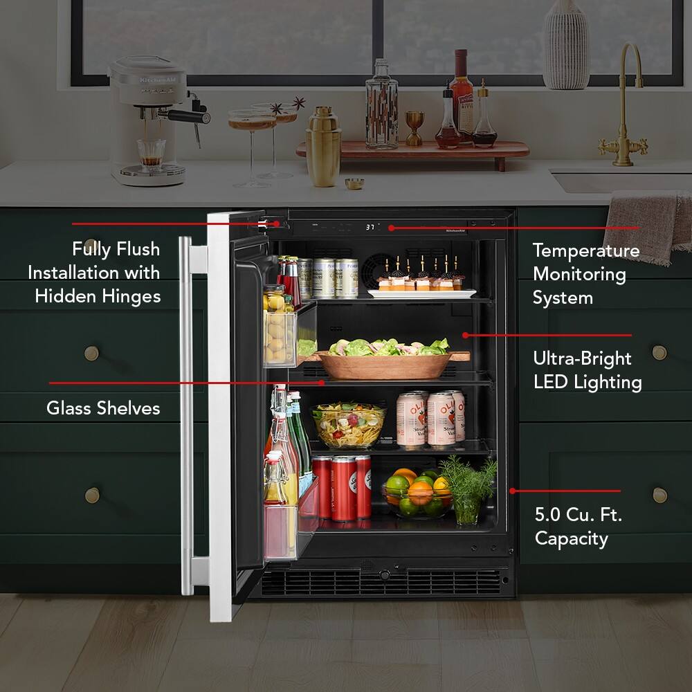 - Fully Flush Installation with Hidden Hinges
- Temperature Monitoring System
- Glass Shelves
- Ultra-Bright LED Lighting
- 5.0 Cu. Ft. Capacity