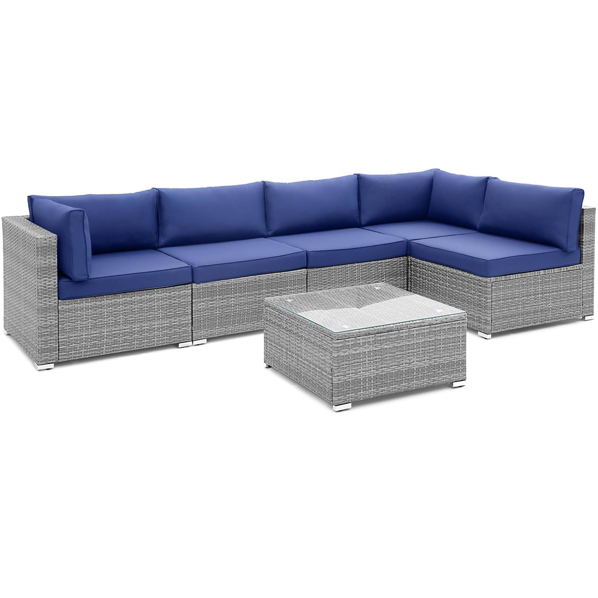 Alt View 9. Costway - Costway 6 PCS Patio Conversation Sofa Set Outdoor Rattan Furniture Cushioned Seat - Mix Gray/Navy.