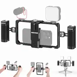 Neewer - Upgraded Phone Vlog Kit - Video Stabilizer with Dual Handle & Mic Clip for iPhone & Android - Black