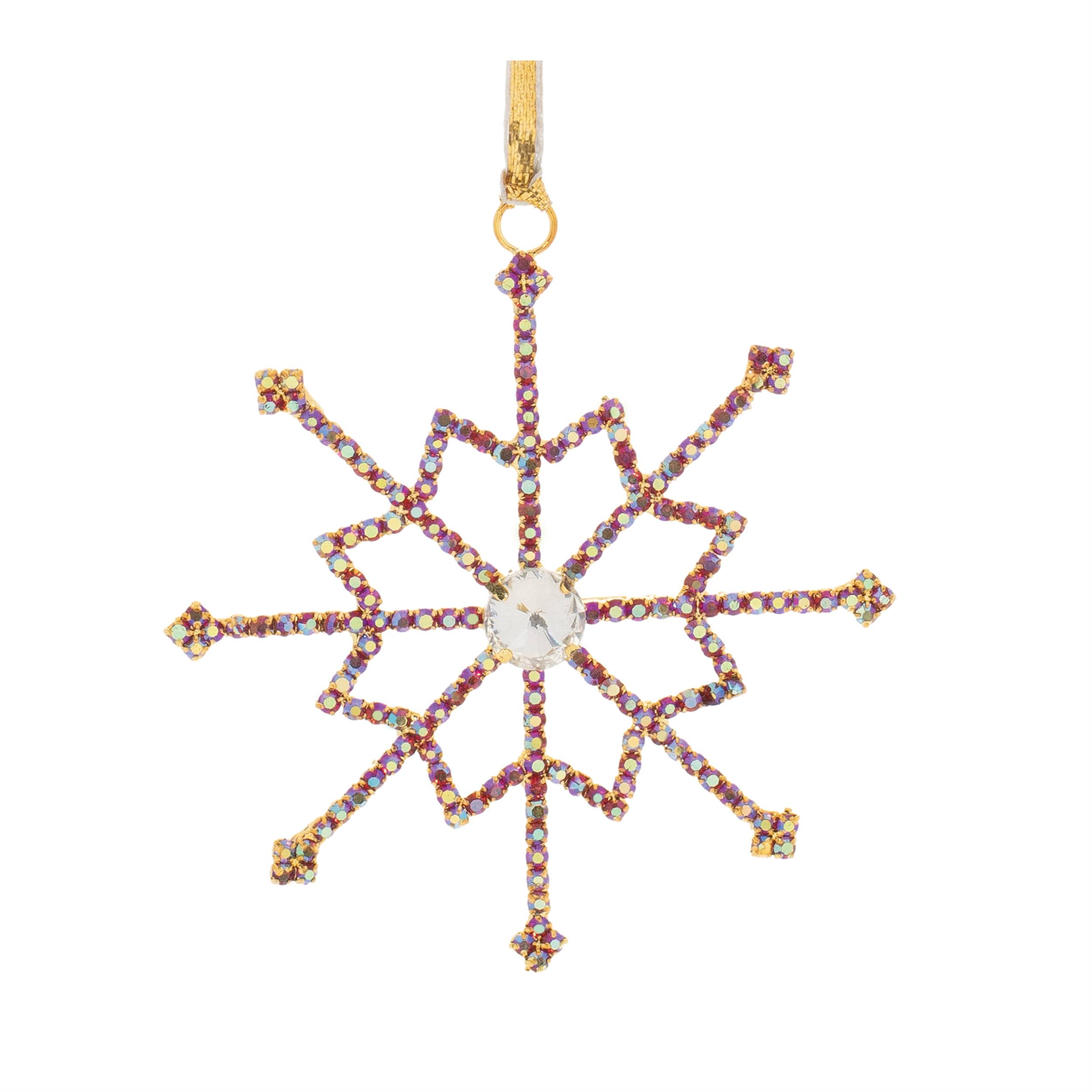 Left. BreeBe - Jeweled Metal Snowflake Ornament (Set of 12) - Red, Gold.