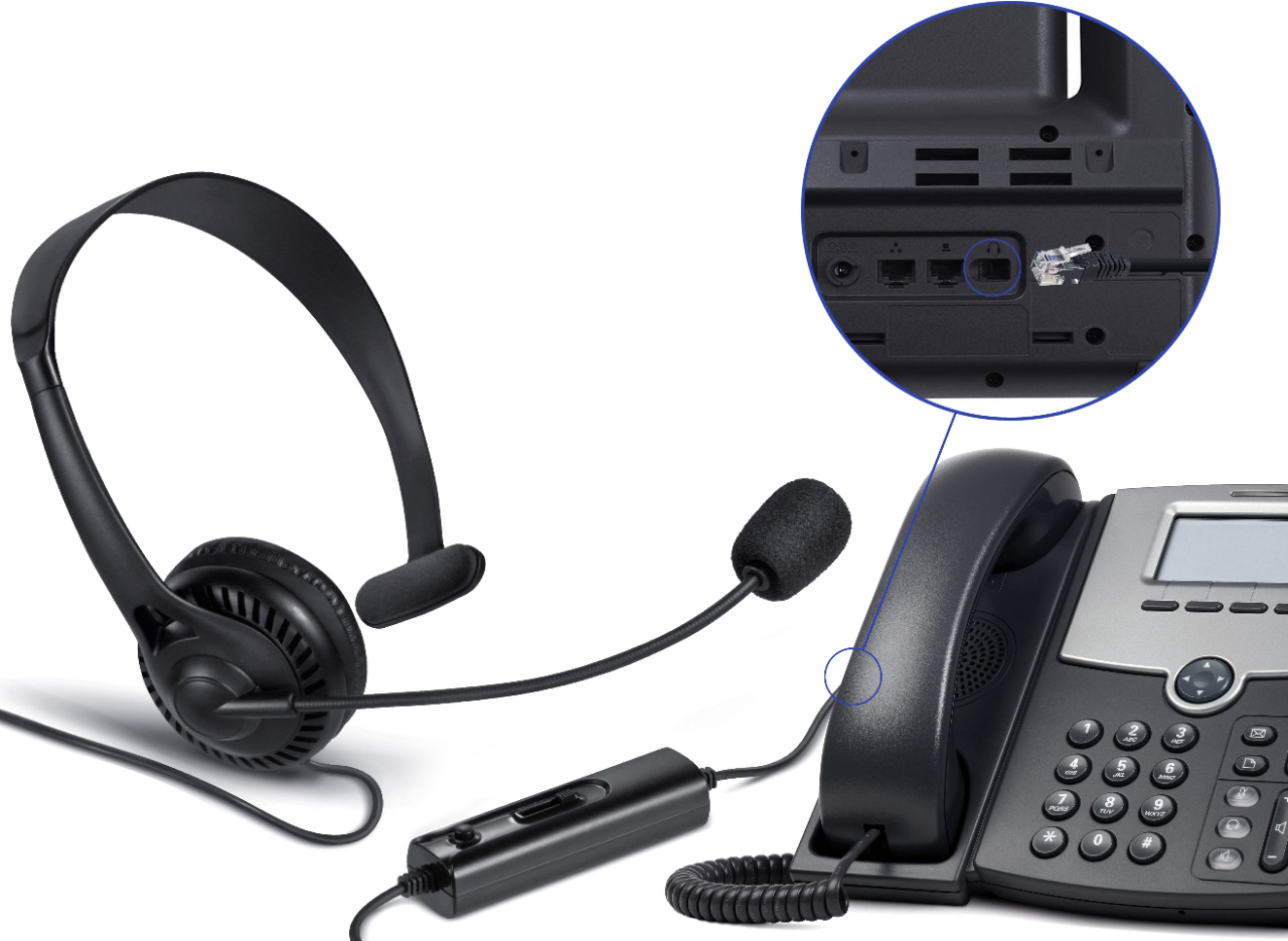 Left View: Insignia™ - Landline Hands-Free Headset with RJ-9 Connection - Black