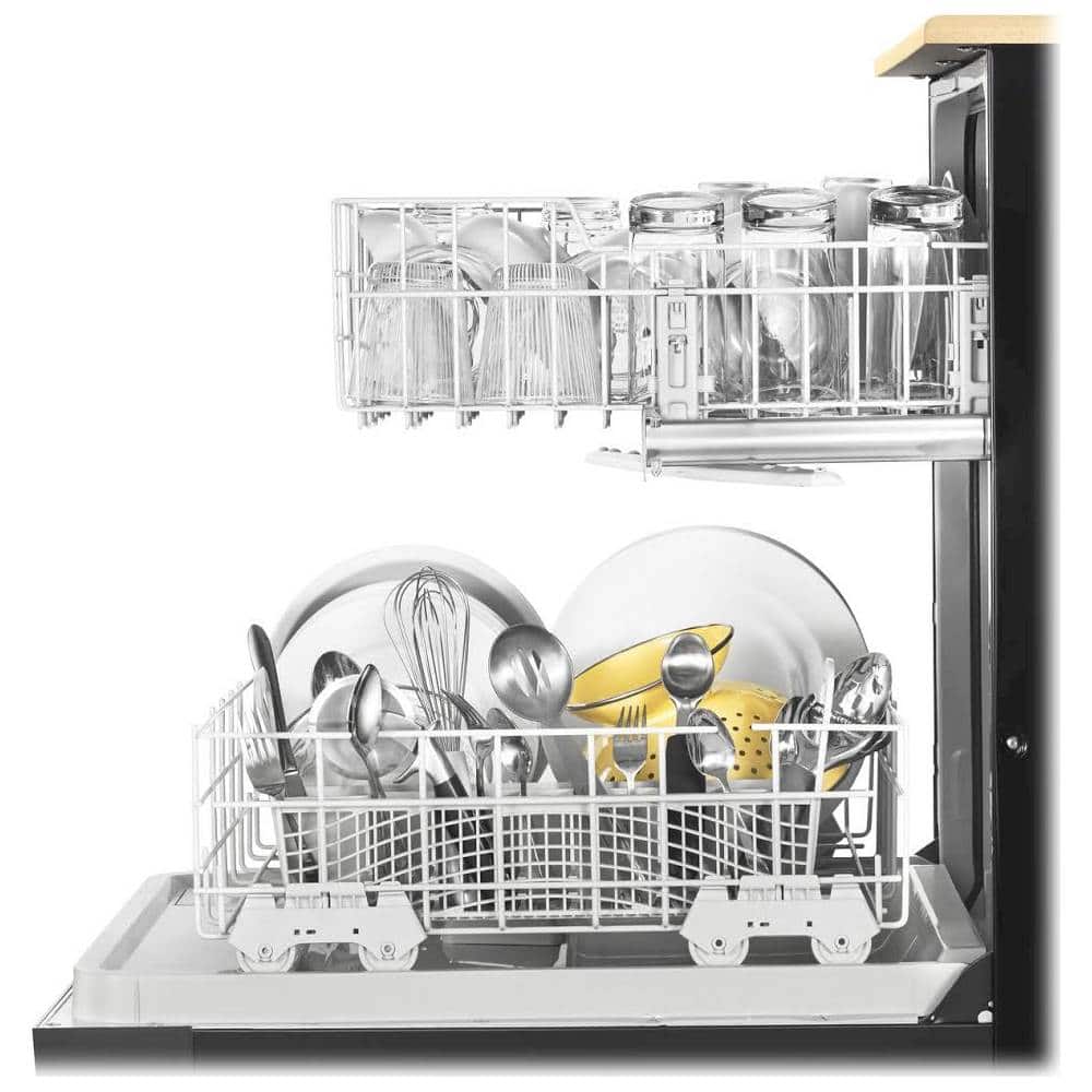 The text on the image can be grouped and corrected as follows:
"64 dBA, 1-Hour Wash Cycle, Soil Sensor, Heated Dry Option."