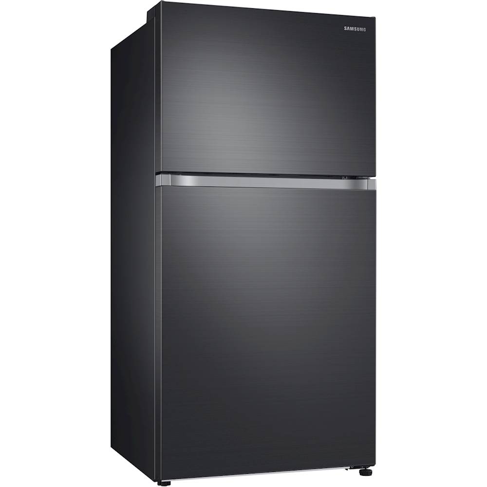 Angle View: Samsung - 21.1 Cu. Ft. Top-Freezer  Fingerprint Resistant Refrigerator - Black stainless steel