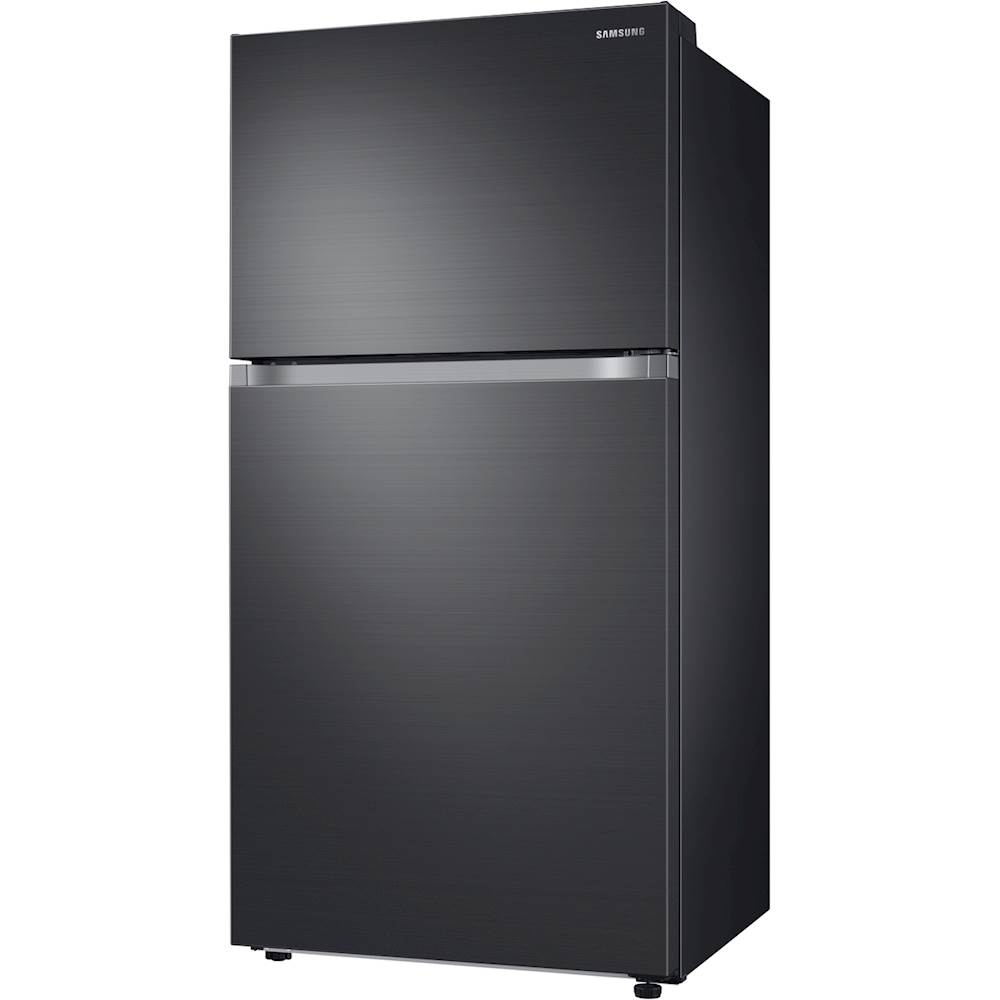 Left View: Samsung - 21.1 Cu. Ft. Top-Freezer  Fingerprint Resistant Refrigerator - Black stainless steel