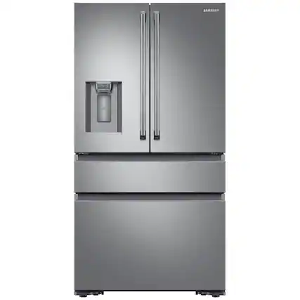 Front. Samsung - 22.7 Cu. Ft. 4-Door Flex French Door Counter-Depth Fingerprint Resistant Refrigerator - Stainless steel.