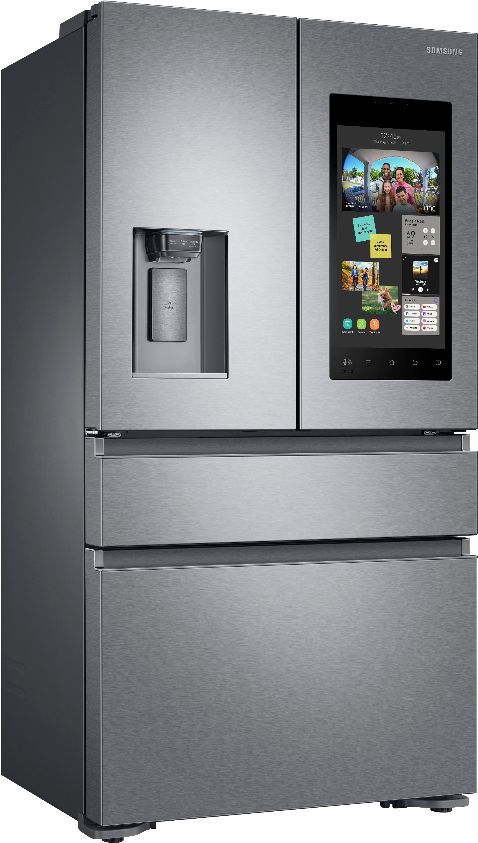 Angle View: Samsung - Family Hub 22.2 Cu. Ft. Counter Depth 4-Door French Door Fingerprint Resistant Refrigerator - Stainless steel