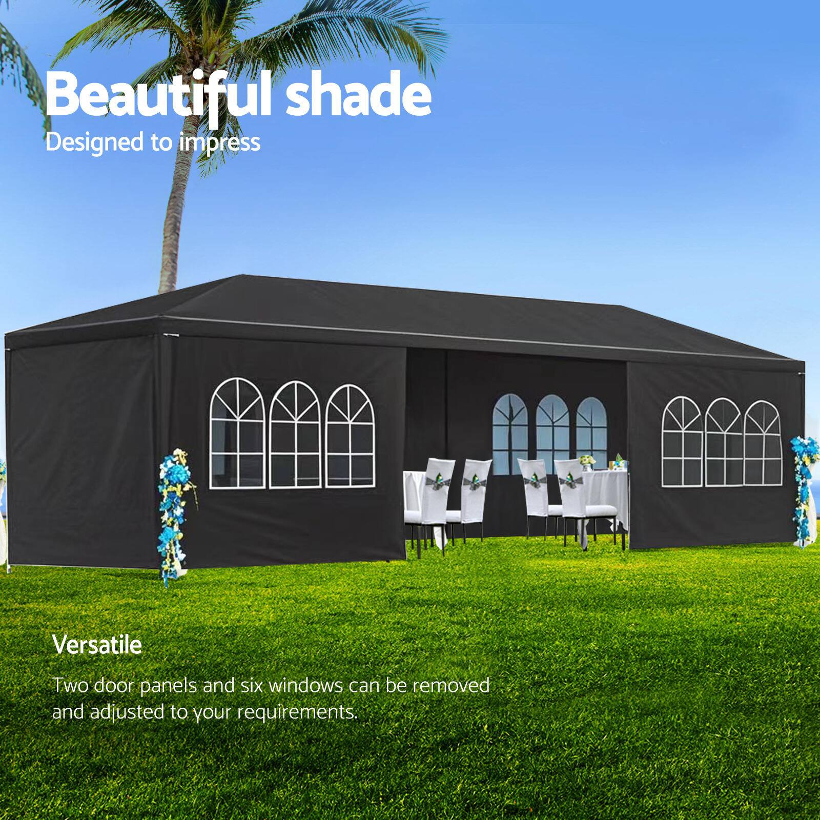Beautiful shade  
Designed to impress  

Versatile  
Two door panels and six windows can be removed and adjusted to your requirements.