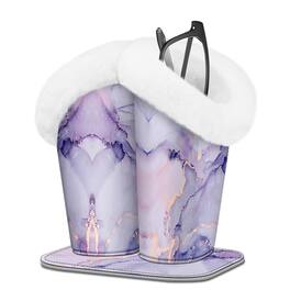 Kitcheniva - PU Leather Double Eyeglasses Holder Stand Case Plush Lined Desktop Organizer - Lilac Marble