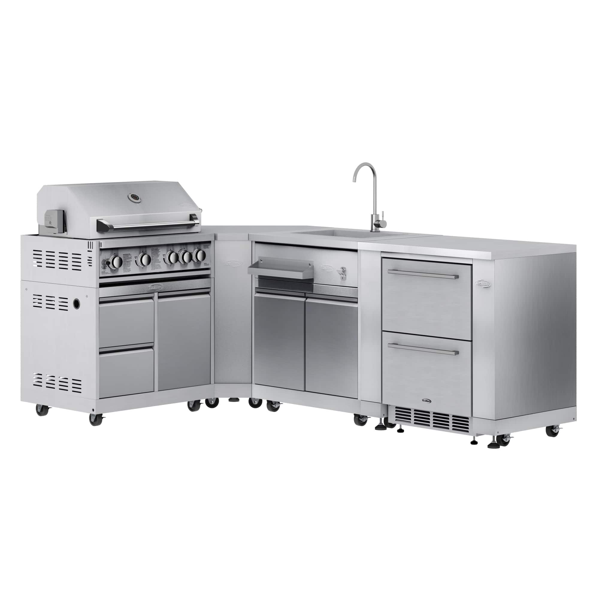 Koolmore - Outdoor Modular Kitchen with a 30 in. BBQ Grill And Grill Cabinet, Corner Cabinet, Sink, Refrigerator and Cabinet - Stainless Steel