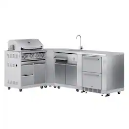 Koolmore - Outdoor Modular Kitchen with a 30 in. BBQ Grill And Grill Cabinet, Corner Cabinet, Sink, Refrigerator and Cabinet - Stainless Steel