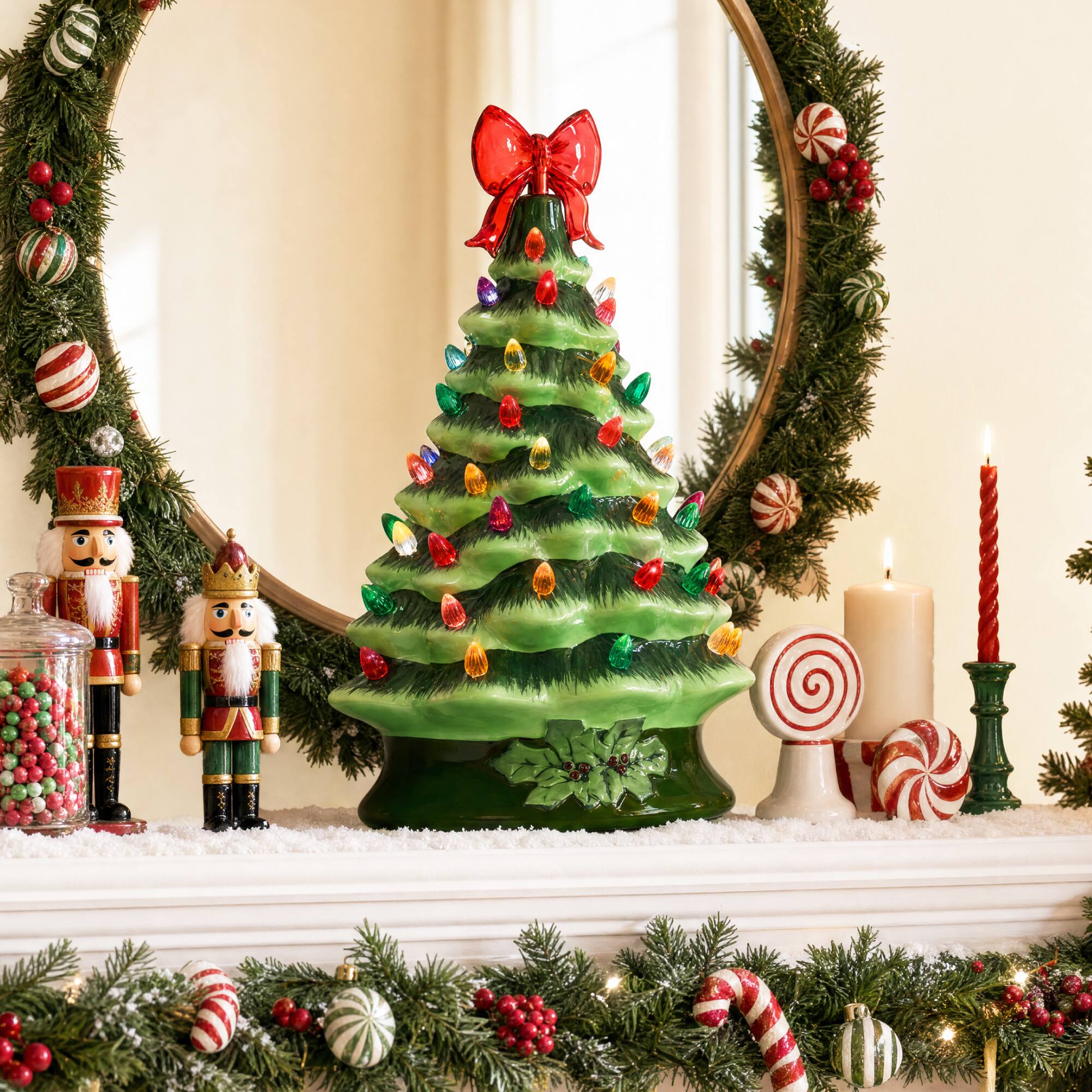 Alt View 7. Best Choice Products - Best Choice Products 15in Ceramic Christmas Tree, Pre-lit Hand-Painted Tabletop Holiday Tree, Green w/Multi, Bow Toppers - Green.