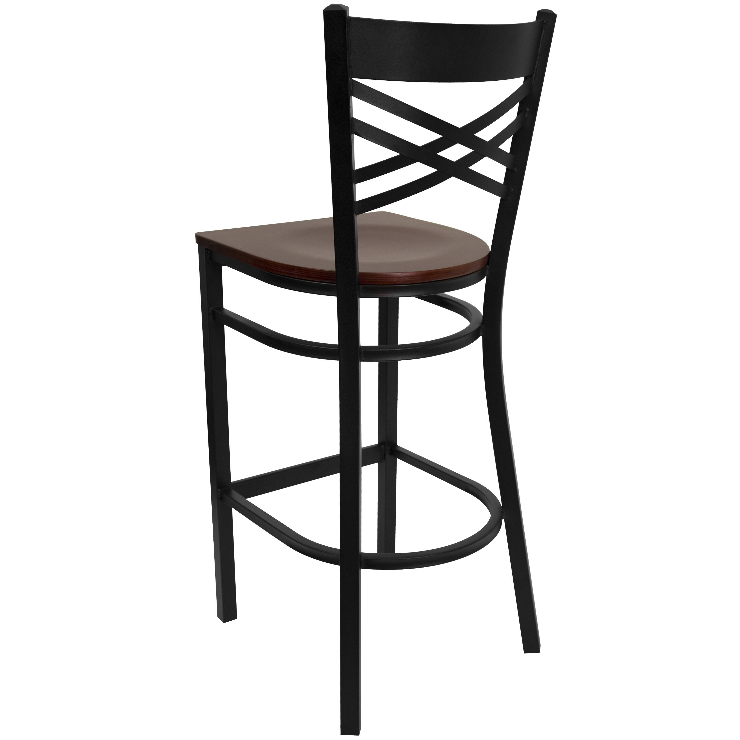 Alt View 4. Emma + Oliver - 2 Pack "X" Back Metal Restaurant Barstool - Mahogany Wood Seat/Black Metal Frame.