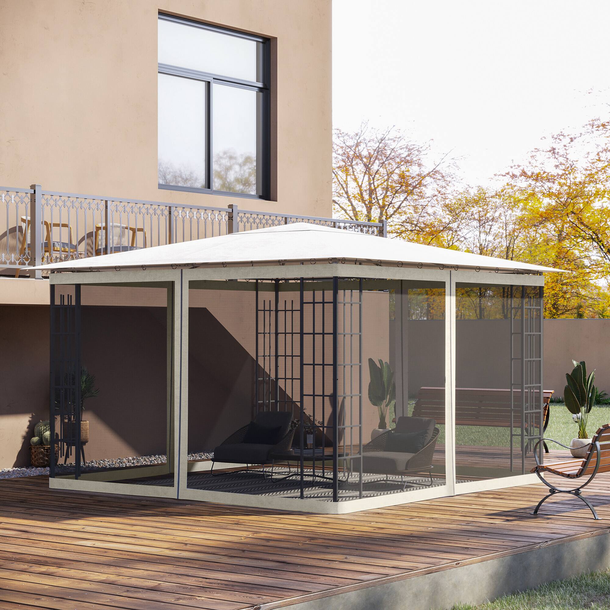 Alt View 1. Outsunny - 10' x 12' Universal Replacement Mesh Sidewall Netting for Patio Gazebos and Canopy Tents with Zippers, Sidewall Only - White.