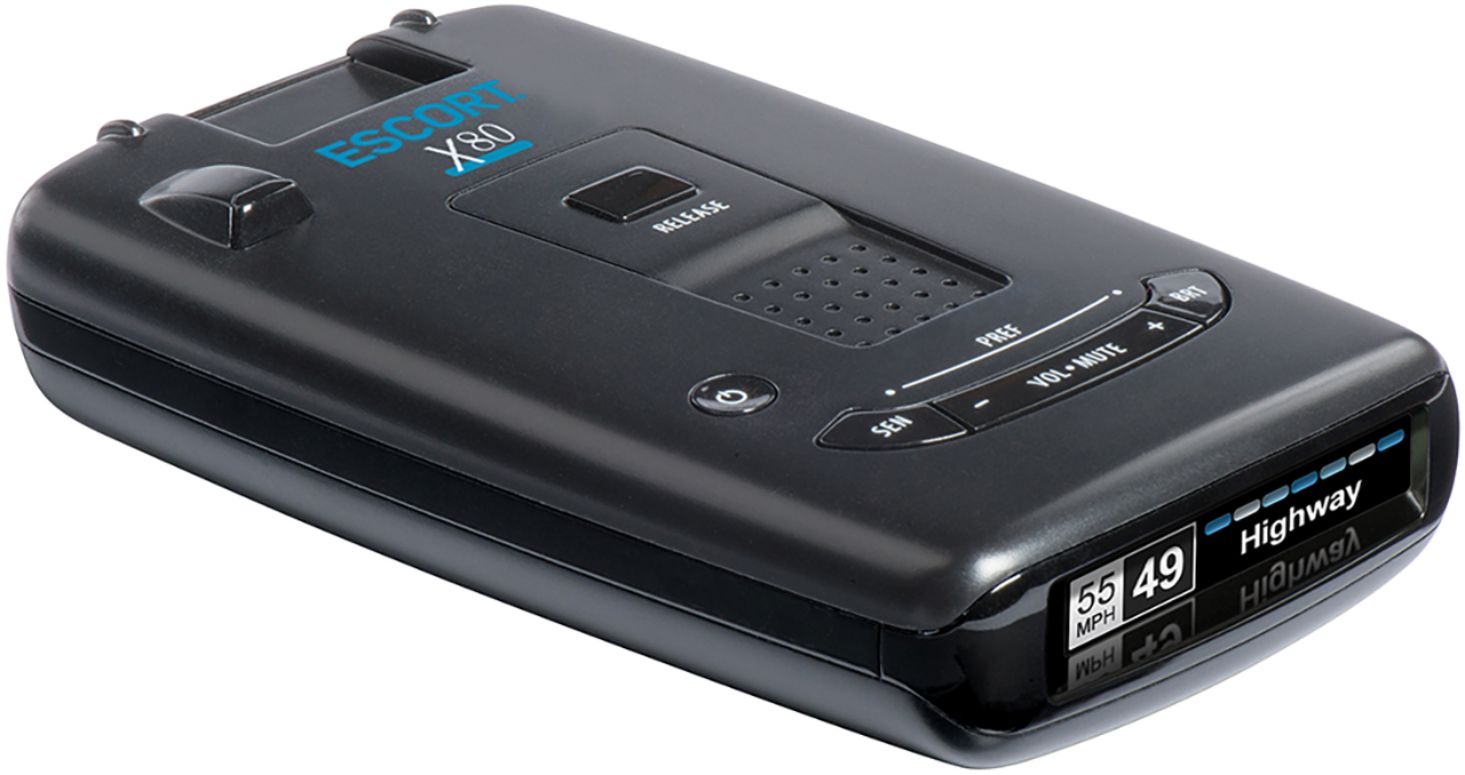 Angle View: ESCORT X80 Connected Laser & Radar Detector with Live Streaming Alerts from the Cobra / ESCORT Driver Network. (0100018-4)