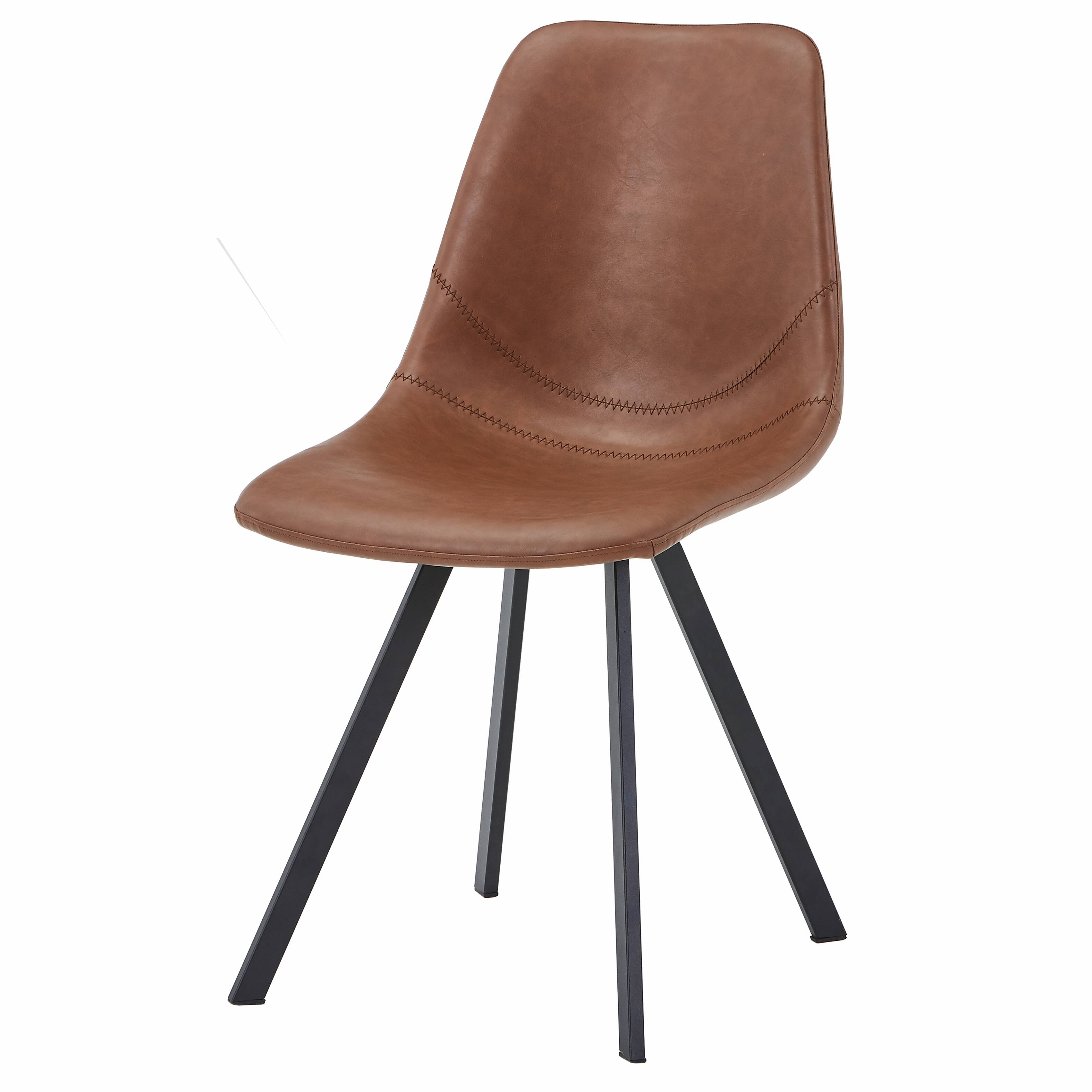 Alt View 6. LeisureMod - Markley Modern Upholstered Distressed Leather Dining Chair, Iron Legs, Ergonomic for Kitchen & Home Office - Light Brown.