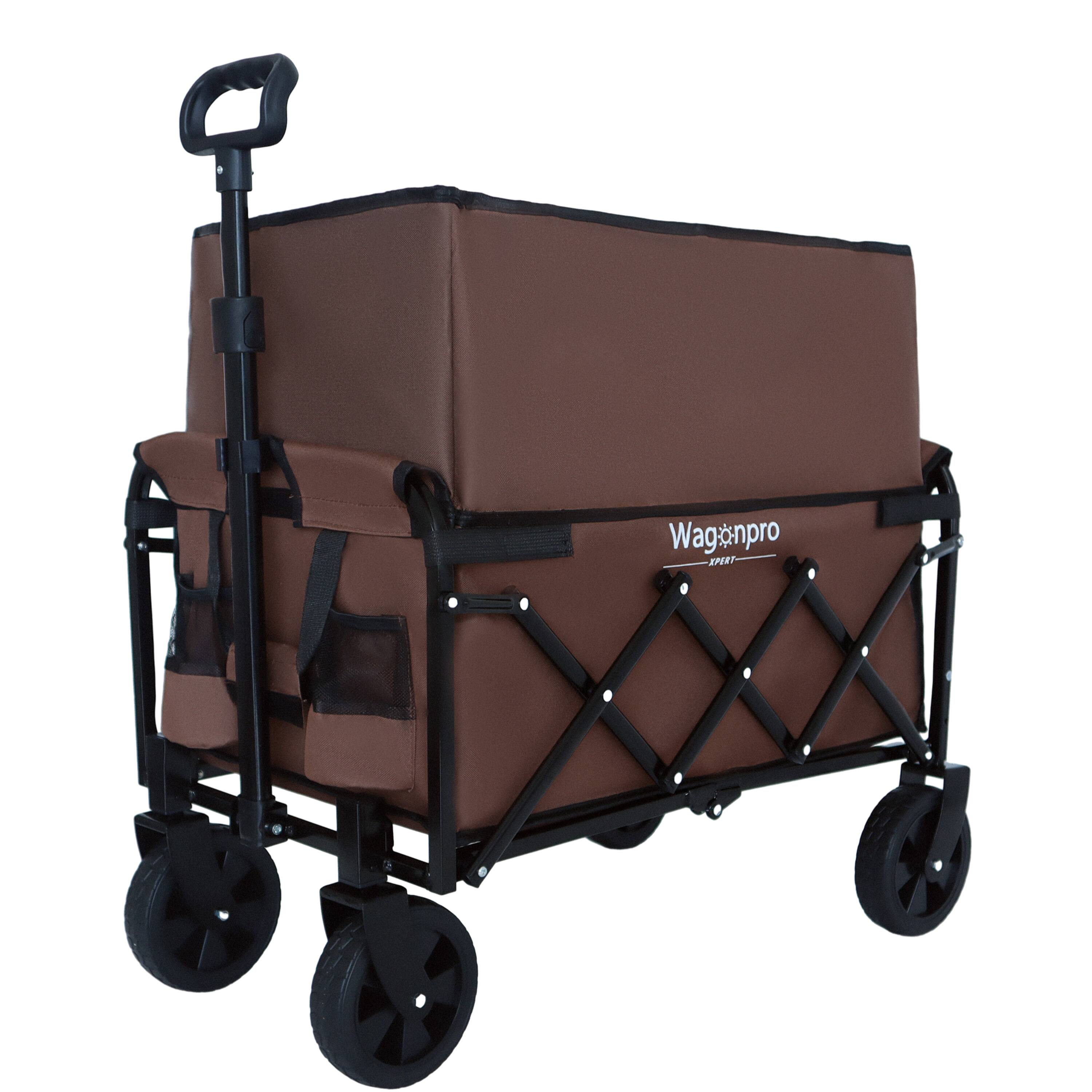 Angle. Mondawe - Expandable Dual-Layer Wagon Utility Carts w/ 225LBS Capacity, 360° All-Terrain Wheels - Brown.