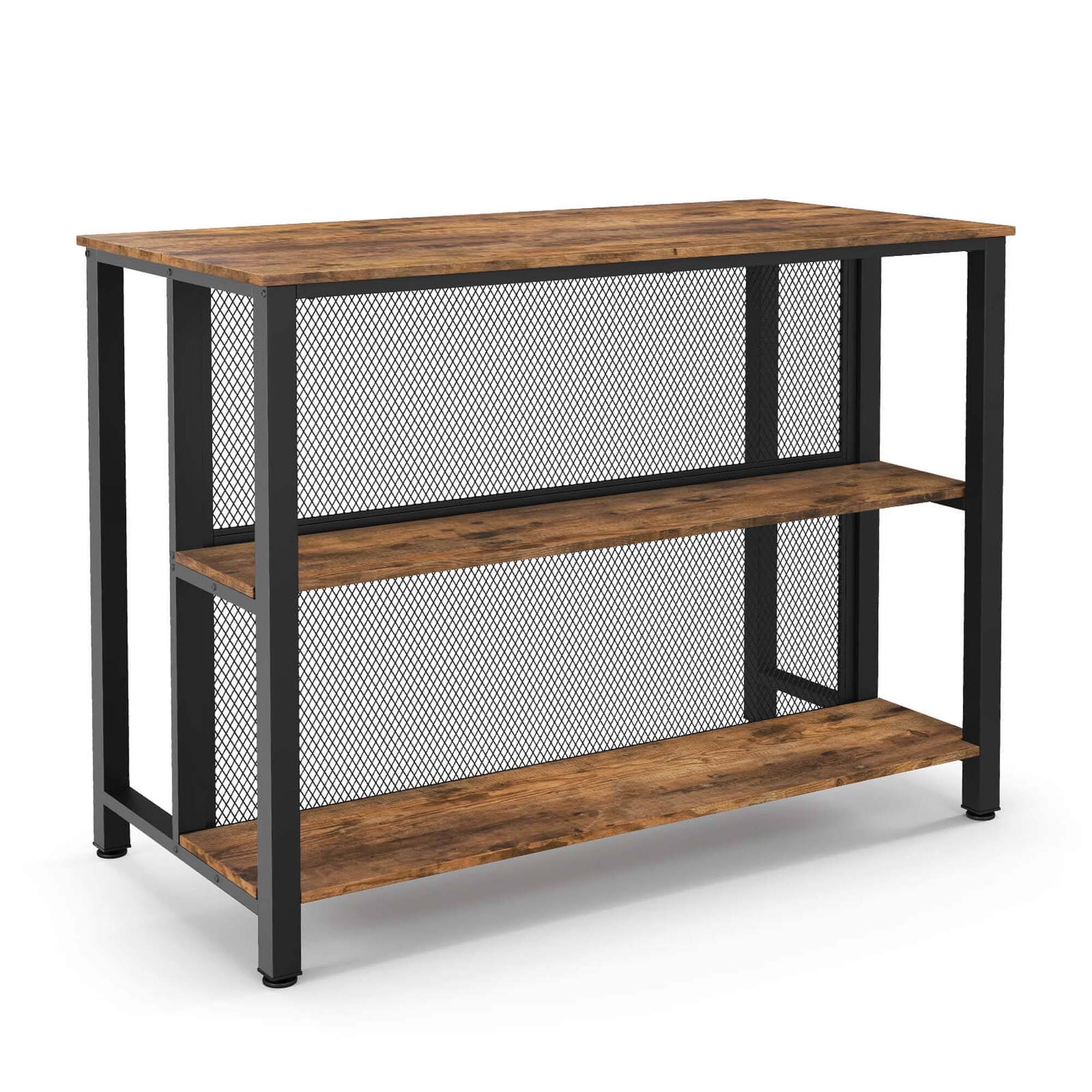 Alt View 1. Costway - 36" Tall 3-Tier Bar Table with Storage Metal Frame Adjustable Foot Pads - Rustic Brown.