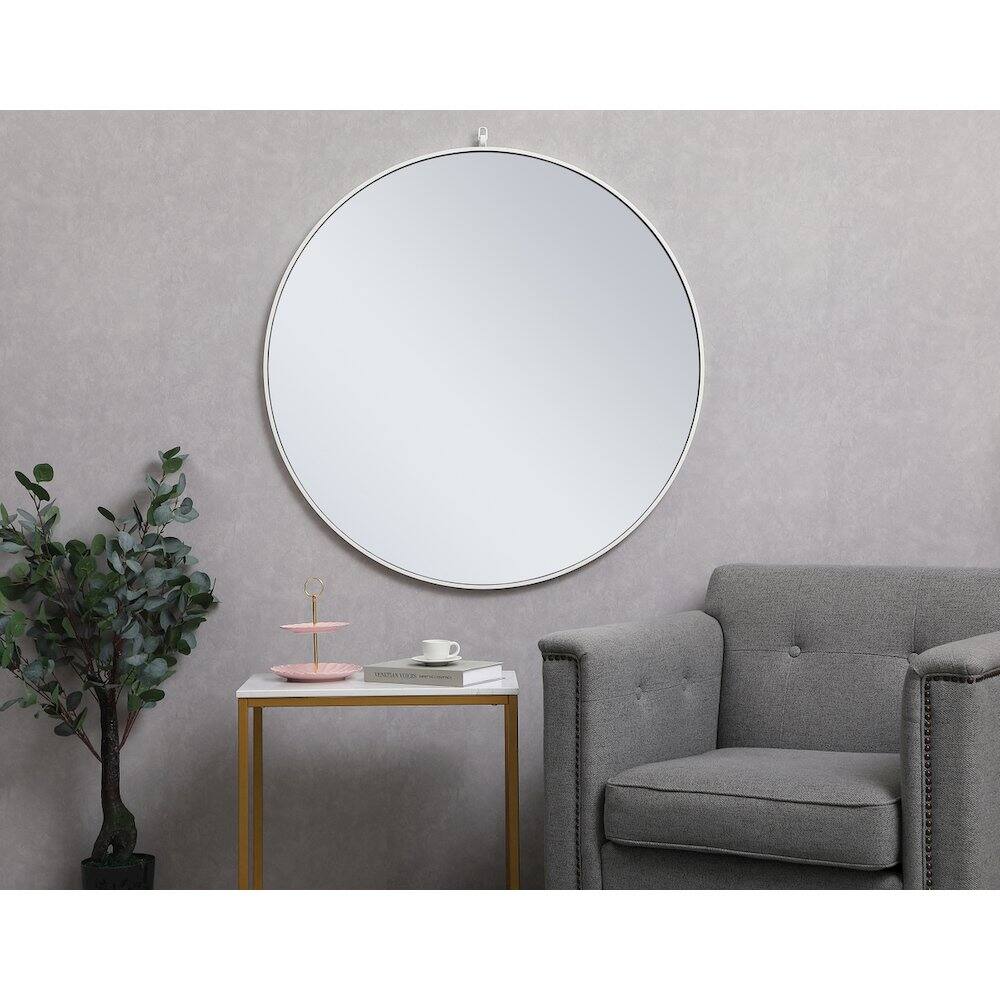 Alt View 1. Elegant Decor - Metal Frame Round Mirror With Decorative Hook 42 Inch In White - White.