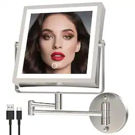 Cedar Assembly - Mirror Lighted Magnifying Rechargeable Vanity Makeup Multi-Color Double-Sided Dimmable Perfect For D - Brushed Nickel