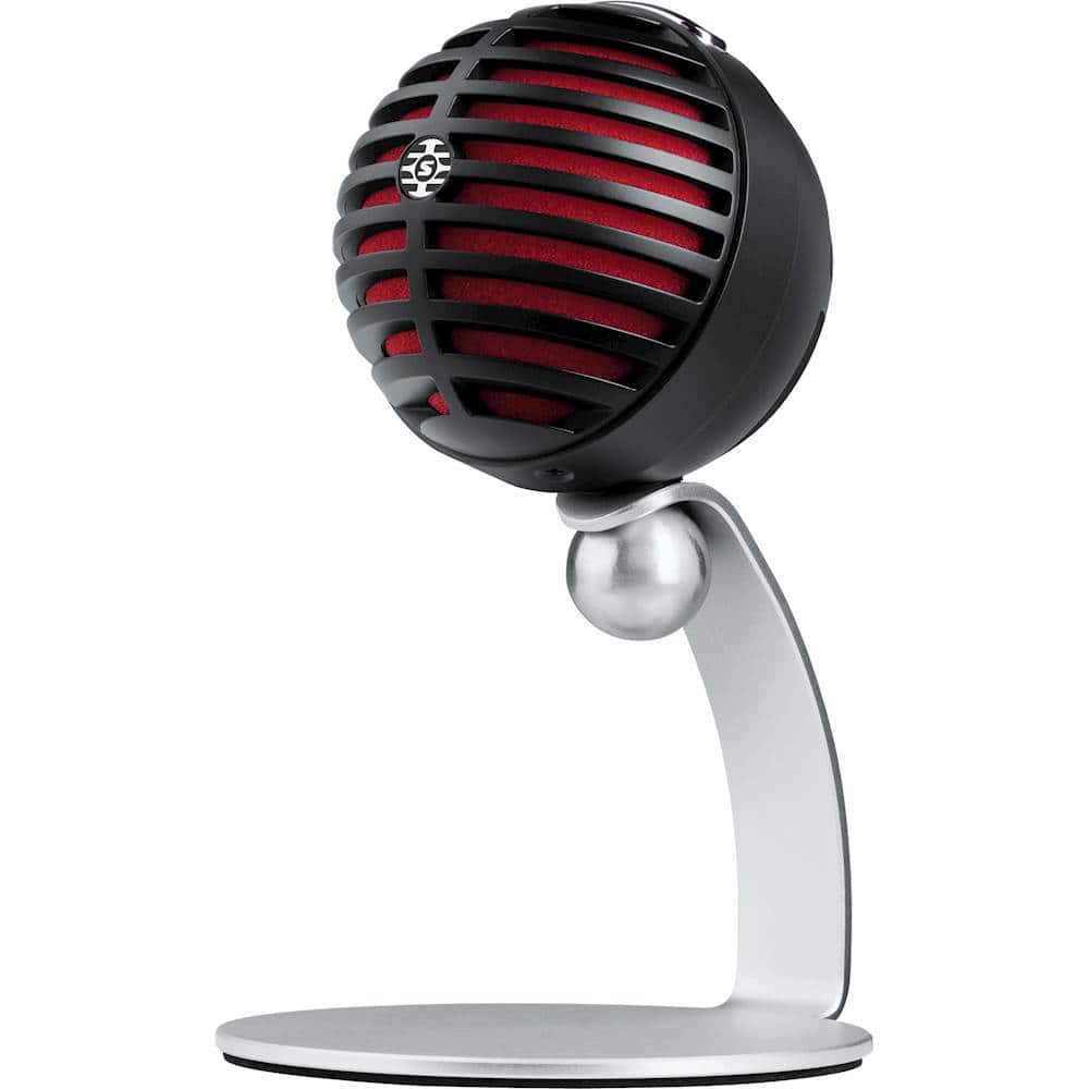 Front. Shure - Motiv USB Cardioid Electret Condenser Microphone - Black with red foam.