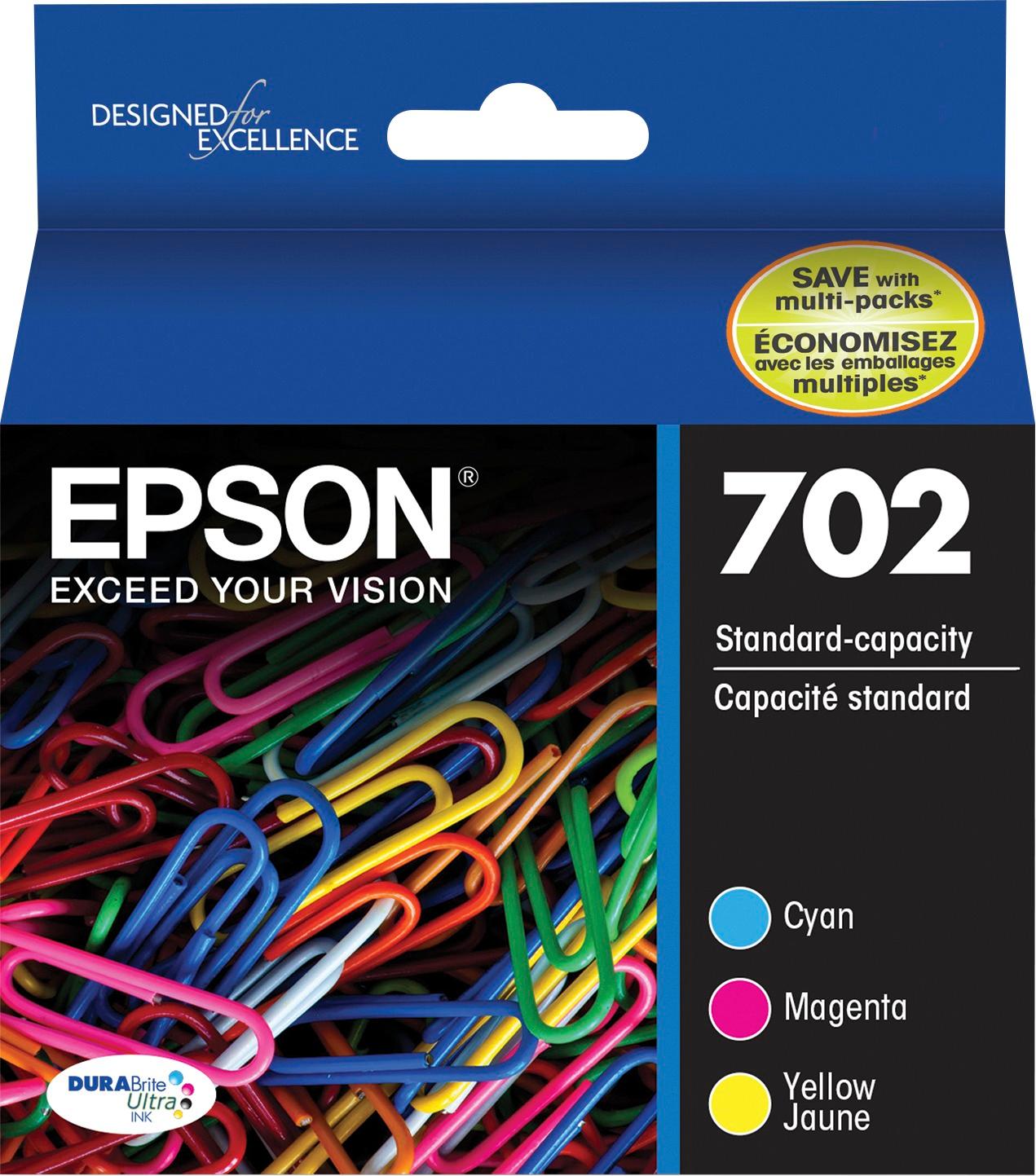Epson - 702 3-Pack Standard Capacity Ink Cartridges - Cyan/Magenta/Yellow