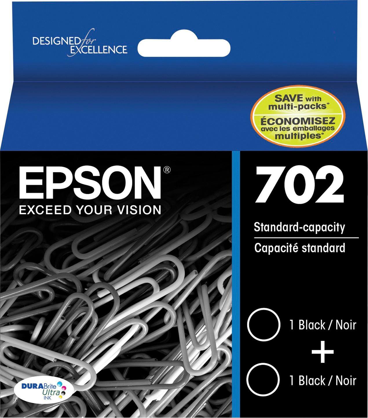 Front. Epson - 702 2-Pack Standard Capacity - Black Ink Cartridges - Black.